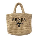 【中古】プラダ PRADA スモール クロシェ ラフィア風 1BG422 トートバッグ ナチュラル レディース【Aランク】