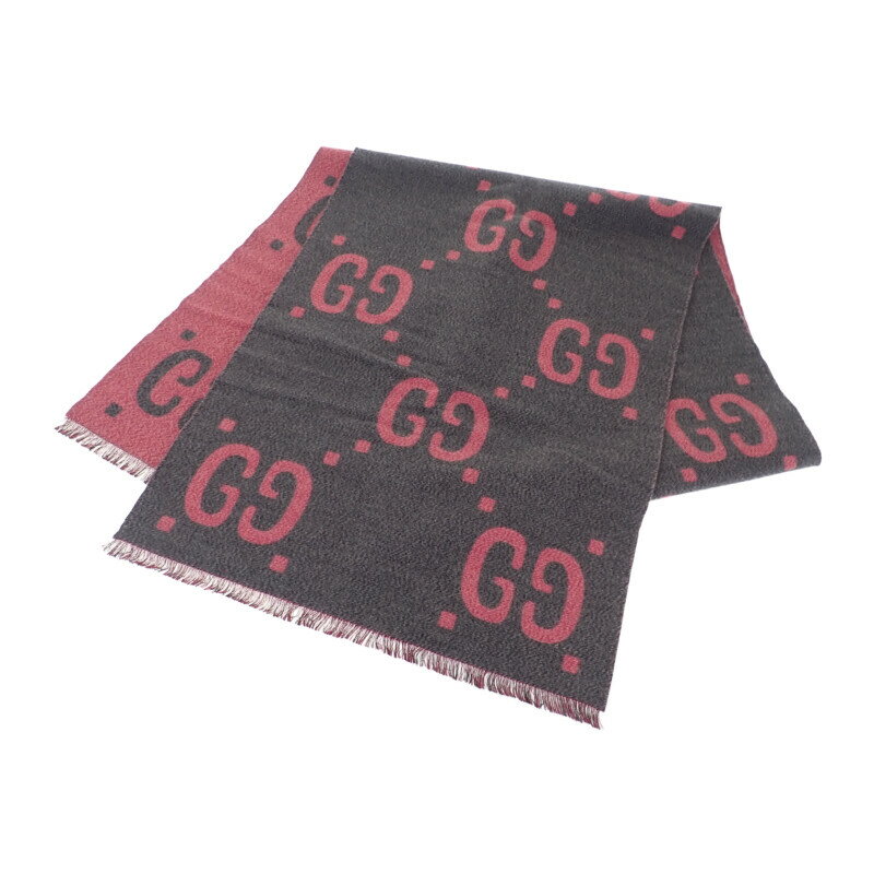 グッチ GUCCI GGジャガードスカーフ 558007_3G636_1272 マフラー ウール シルク グレー ピンク レディース ユニセックス【中古】【Aラ...