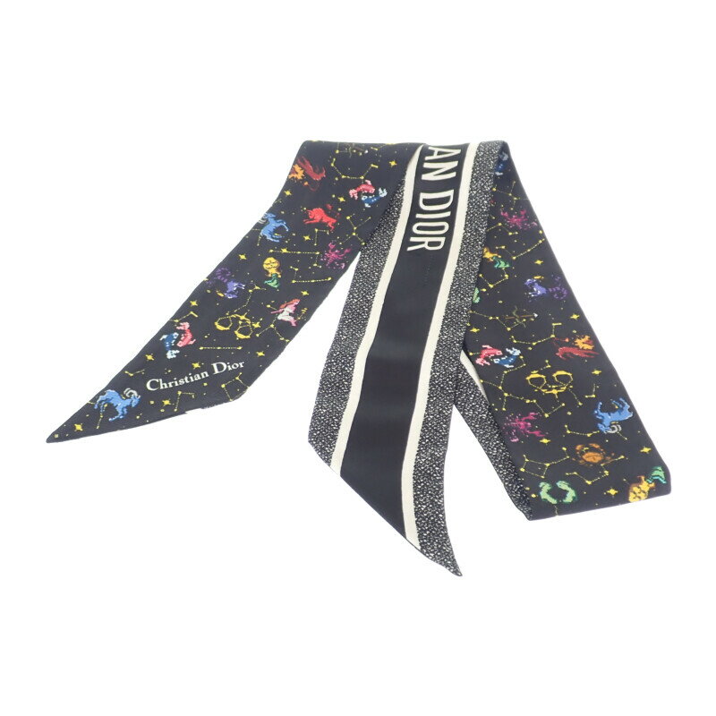 【中古】クリスチャンディオール Christian Dior ミッツァ スカーフ 24PCO106I611 ラッキーディオール 星座 シルク ブラック レディー...