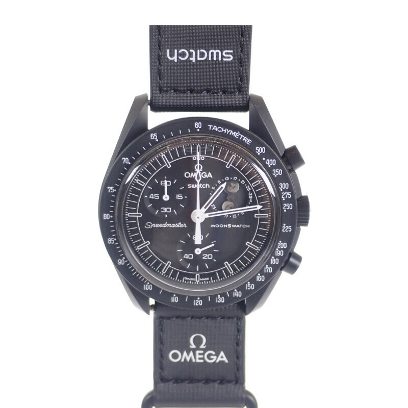 オメガ OMEGA スウォッチ SWATCH スピードマスター ミッション トゥ ザ ムーンフェイズ スヌーピー SO33B700 腕時計 セラミック ナイロン クオーツ ブラック文字盤 メンズ 未使用 希少 人気 ギフト【中古】【Sランク】