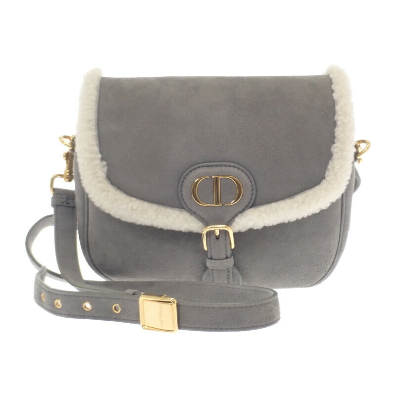 ディオール Dior Bobby ミディアム ショルダーバッグ スウェード ムートン グレー ゴールド金具 レディ..