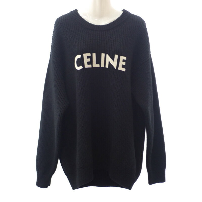 セリーヌ CELINE オーバーサイズ S 2A19R423P.38NO セーター ウール ブラック 黒 レディース ロゴ ニッ..