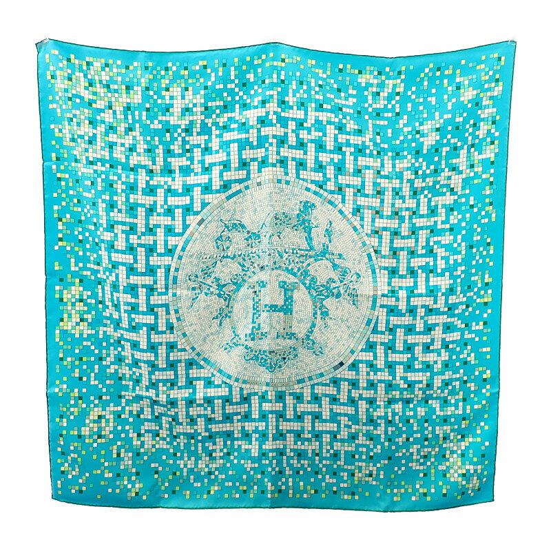 エルメス HERMES カレ90 スカーフ シルク グリーン ブルー レディース【中古】【Aランク】