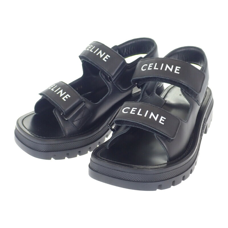 樂天商城 - セリーヌ CELINE LEO ベルクロストラップ サンダル 345663338C.38NO 厚底 カーフスキン ブラック 39 約25.0cm レジャー タウンシューズ 夏靴 カジュアル 未使用 レディース【中古】【Sランク】