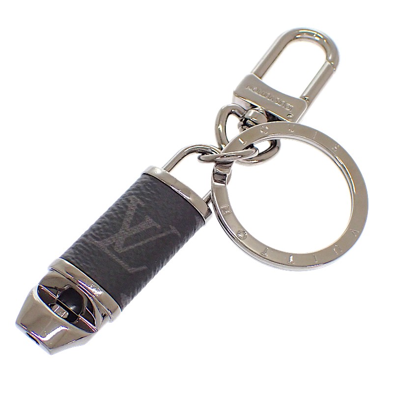 樂天商城 - ルイヴィトン LOUIS VUITTON ポルトクレ・ホイッスル キーホルダー M64177 メタル ブラック 黒 モノグラム・エクリプス キーリング 笛 シルバー金具 メンズ レディース ユニセックス【中古】【ABランク】