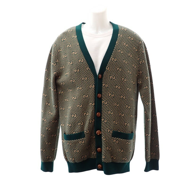 樂天商城 - グッチ GUCCI GG ストライプ カーディガン サイズS 630412 XKBFZ ウール カシミヤ ベージュ グリーン メンズ【中古】【ABランク】