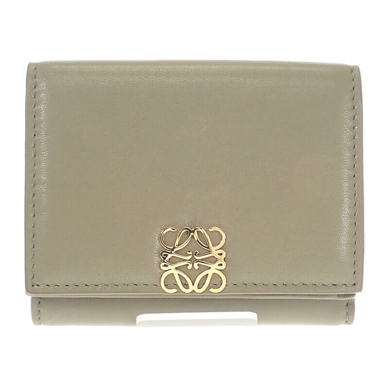 樂天商城 - ロエベ LOEWE パファー アナグラムトライフォールド ウォレット C821TR2X10 三つ折り財布 シャイニーナパカーフスキン ユーカリグリーン 緑 ゴールド金具 上品 レディース【中古】【Aランク】