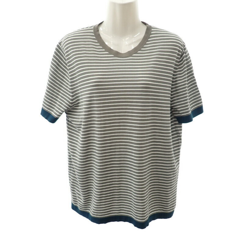 樂天商城 - エルメス HERMES ボーダー ニット サイズL 半袖Tシャツ コットン グレー ホワイト ネイビー メンズ【中古】【Aランク】