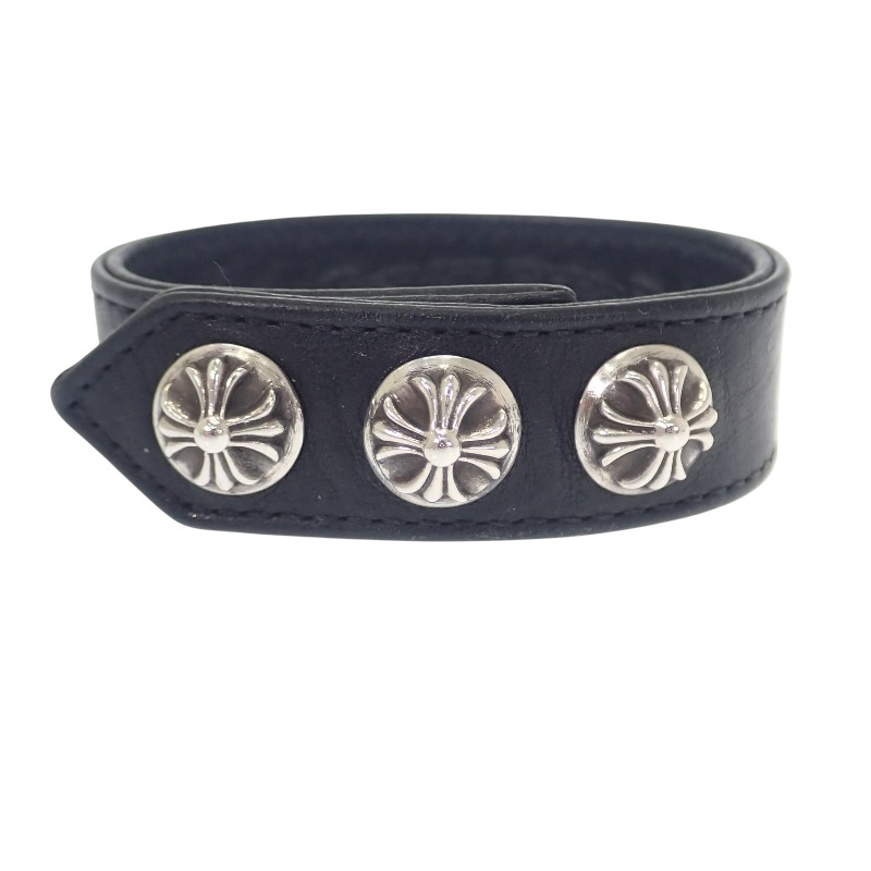 樂天商城 - クロムハーツ CHROME HEARTS クロスボールレザーブレス 2354-304-9300-0900 ブレスレット シルバー925 ブラック メンズ 人気【中古】【ABランク】