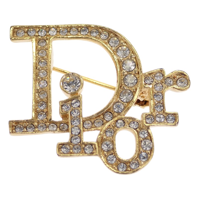 ディオール Dior ロゴ ブローチ メタル ラインストーン ゴールド レディース【中古】【ABランク】