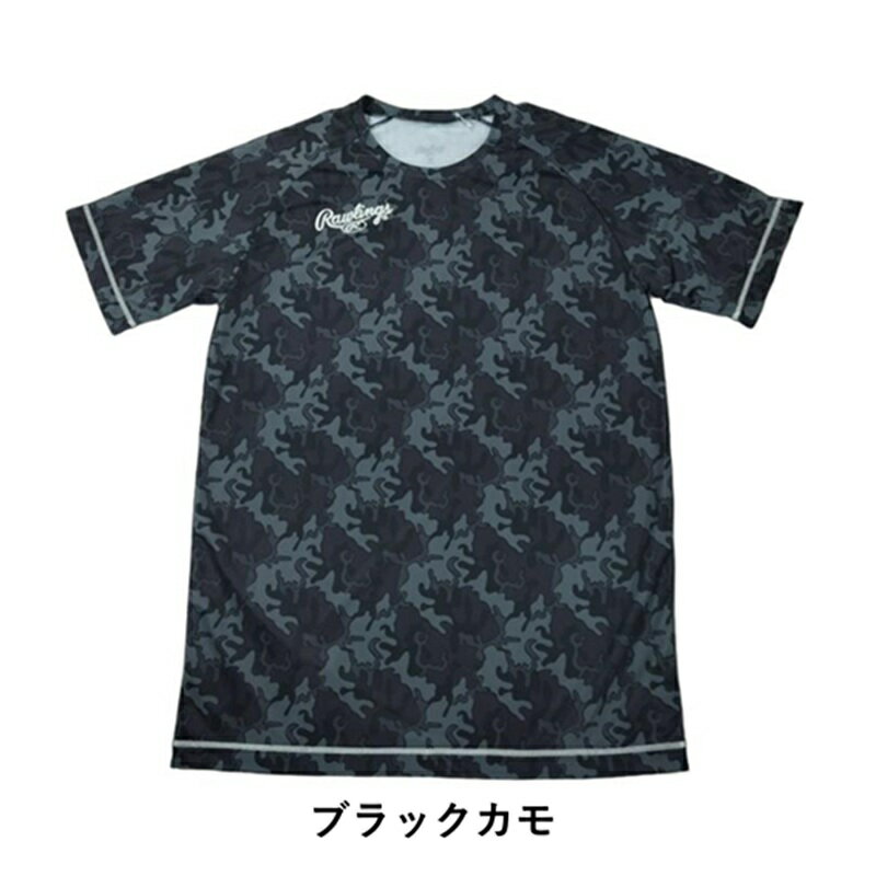 ローリングス Tシャツ 半袖 メンズ Mサイズ トレーニング おしゃれ AST7S01 普段着 ブラック カモ アパレル ウエアー プリント 丸首 クールネック トップス 街 スポーツ M L O XO 野球 ベースボール スポーツ アウトドア