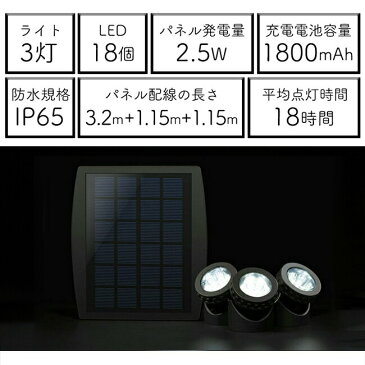 LEDソーラーライト ガーデンライト スポットライト 3灯 屋外 充電 電池式 おしゃれ 防滴防塵 エクステリア