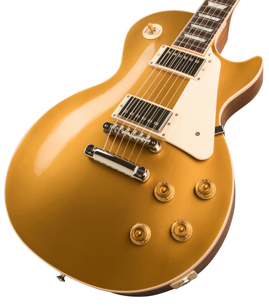 50s Les Paul Standardがパワーアップして登場！全世界待望の50s Les Paul Standardがパワーアップして登場！Gibson 50s Les Paul Standard 、メイプルトップにウエイトリリーフを廃したマホガニーボディ、50年代の丸みを帯びたネックを採用した往年のレスポールスタンダードを求めるプレイヤーに最適な一本です。ピックアップには定評のあるBurstbucker 1(Neck)/Burstbucker 2(Bridge)を搭載し、左手の細かなニュアンスやピッキングの強弱、繊細なボリュームコントロールといった演奏表現を余さず出力します。近年のギブソンに見られる基盤でなく、ハンドワイヤードの電装にはオレンジドロップキャパシターを搭載！キーストーンペグ、ワイヤーなしのABRブリッジにアルミニウム製ブリッジ・テイルピースなど、ヴィンテージを意識した拘りが満載でございます。使い込むほどに手に馴染み、より一層オールド感が引き立つ至極の一本となるでしょう！付属品：ハードケース、Gibsonユーザー登録カード※お届けにお時間を要する場合には別途お知らせいたします。ご購入後、同梱されるユーザー登録カードに必要事項をご記入の上、ギブソン・ジャパンへご郵送ください。ユーザー登録したご本人様に限り、メーカー規定の故障に対して無期限での保証が提供されます。主な仕様(ネック/ボディ)Neck MaterialMahoganyNeck ProfileVintage 50sScale Length24.75"Fingerboard MaterialRosewoodFingerboard Radius12"Number Of Frets22FretsMedium JumboNut MaterialGraph TechNut Width1.695"End of Board Width2.26"InlaysAcrylic TrapezoidsBody MaterialMahoganyBody TopMapleWeightReliefNoneFinishGloss Nitrocellulose Lacquer主な仕様(パーツ類/電装系など)Hardware FinishNickelBridgeABRTailpieceAluminum Stop BarPickguardCreamControl KnobsAmber Top Hats w/ PointersSwitch TipAmberSwitchwasherCreamJack Plate CoverCreamNeck PickupBurstbucker 1Bridge PickupBurstbucker 2Controls2 Volumes, 2 Tones & Toggle Switch (Hand-wired with Orange Drop Capacitors)Strings.010, .013, .017, .026, .036, .046CaseHard Shell Case※こちらの商品画像はサンプルです。ブリッジに使用されているABRは現在アジャスタブルスタイルの仕様に変更される過渡期となっており、使用されているパーツは混在しております。予めご了承くださいませ。