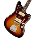 プロアマ問わず大人気のUSA製フェンダー、アメプロがパワーアップして登場！American Professional II Jazzmasterは、60年以上に渡る革新、インスピレーション、進化を経て、現代のプレイヤーの要求に応えます。高い人気を誇るDeep Cシェイプネックは、丁寧にエッジがロールオフされ、至高の演奏体験を約束する"Super-Natural"サテン仕上げが施されています。また新たに設計されたネックヒールを採用し、快適なフィーリングとハイポジションへの容易なアクセスを実現しました。新しいV-Mod II Jazzmaster Single-Coilピックアップは、これまで以上に繊細なトーンを奏で、Jazzmaster特有の煌びやかなサウンドが得られます。ブリッジピックアップにはタップ機能を装備し、パワフルなサウンドと、出力の低いヴィンテージサウンドが切り替えられます。新開発のポップインアーム式Panorama Tremoloシステムは、滑らかなヴィブラートから過激なアーム奏法まで対応します。American Professional II Jazzmasterの手に馴染む感覚とサウンドの多様性は、手に取り、耳にした瞬間、すぐにお分かりいただけることでしょう。プロの楽器の新たなスタンダードとなるような幅広い改良が、American Professional IIシリーズには詰め込まれています。主な仕様Body Material AlderBody Finish Gloss UrethaneControl Aged White "Witch Hat"Fingerboard RosewoodHardware Finish Nickel/ChromeNeck Finish “Super-Natural” Satin Urethane Finish on Back of Neck with Gloss Urethane Headstock FacePickguard 4-Ply TortoiseshellPosition Inlays White DotNeck MapleNeck Shape Deep "C"Scale 25.5" (648 mm)Fingerboard Radius 9.5" (241 mm)Frets 22Frets Size Narrow TallNut BoneNut Width 1.685" (42.8 mm)Bridge Pickup V-Mod II Single-Coil JazzmasterNeck Pickups V-Mod II Single-Coil JazzmasterControls Lead Circuit Controls (Slide Switch Down): Master Volume, Master Tone; Rhythm Circuit Controls (Slide Switch Up): Thumbwheel Volume and Tone Controls for Series Rhythm ModePickup Switching 3-Position Toggle: Position 1. Bridge Pickup, Position 2. Bridge and Neck Pickups, Position 3. Neck PickupBridge 9.5” Radius Jazzmaster/Jaguar Bridge with Panorama Tremolo SystemTuning Machines Fender Standard Cast/Sealed StaggeredStrings Fender USA 250L Nickel Plated Steel (.009-.042 Gauges), PN 0730250403Case/Gig Bag Deluxe Molded Case (Included)■付属品：トレモロアーム、レンチ、ハードケース、メーカー正規保証書■保証:2年