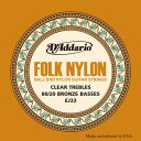 FOLK NYLON D'Addario Folkナイロン弦は高品質なナイロンを使用しています。EJ33・EJ34は低音現に80/20ブロンズワウンドを採用。 高音弦にはナイロン弦を使用しています。ボールエンド仕様の為、様々なギターに対応しており、弦交換も容易に行えます。 Classic Guitar Strings DAddario / EJ33 / 80/20 Bronze Wrap, Nylon Core, Clear Nylon Trebles / Ball end .028 .032 .040 .031 .037 .045