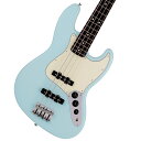 30インチスケールを採用した日本製ジュニアコレクション『ジャズベース』登場！ Made in Japan Junior Collection Jazz Bassは従来のFenderのルックスを纏いながら30インチスケール指板を採用した、これから楽器を始めるエントリープレイヤーや若年層への新しい選択肢の一つとなるベースです。 30インチスケール指板がコードを押さえやすさと押弦時の指への負担を軽減し、約94%にスケールダウンしたコンパクトなボディと新しいボディキャビティ設計により軽量化を実現することで、より高い演奏性を提供します。 搭載している新設計のJunior Collection Modified Single Coil Jazz Bassピックアップは、Jazz Bassならではの伸びやかでうねるようなトーンが得られます。 ヴィンテージタイプのチューナーとヴィンテージスタイルの4サドルブリッジにより、チューニングの安定性を確保しています。■付属品：ソフトケース、メーカー正規保証書※画像はサンプルです。 主な仕様 Body Material: Basswood Body Finish: Gloss Polyester, Satin Polyester Neck: Maple, Modern “C” Neck Finish: Satin Urethane Fingerboard: Rosewood, 9.5” (241 mm) Frets: 19, Narrow Tall Position Inlays: White Dot Nut (Material/Width): Bone, 1.5” (38.1 mm) Tuning Machines: Vintage-Style Scale Length: 30” (762 mm) Bridge: 4-Saddle Vintage-Style Pickguard: 3-Ply Mint Green Pickups: Junior Collection Modified Single Coil Jazz Bass (Bridge), Junior Collection Modified Single Coil Jazz Bass (Neck) Pickup Switching: None Controls: Volume 1. (Middle Pickup), Volume 2. (Bridge Pickup), Master Tone Control Knobs: Black Plastic Hardware Finish: Nickel/Chrome Strings: Nickel Plated Steel (.045-.105 Gauges) Case/Gig Bag: Gig Bag