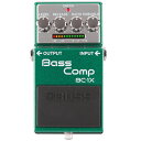 インテリジェントなマルチバンド・コンプレッサー BOSS BC-1X Bass Comp は、ベーシストの演奏に応じて自然なコンプレッションを生み出せるよう設計された特別なモデルです。スタジオ品質のマルチバンド・コンプレッサーをコンパクト・ペダルで実現。さらに最先端の技術により、どの帯域でもプレイヤーの演奏ニュアンスに応じて、原音のキャラクターを保ったまま自然なコンプレッションが可能です。 BC-1X は従来のコンパクト・ベース・コンプレッサーを遥かに凌駕し、ベース本体のキャラクターや演奏ニュアンスを的確に捕え、インテリジェントに反応することで、どんな帯域、フレーズ、楽器に対しても最適なコンプレッションを与えます。 ●どの帯域、演奏ニュアンスにもベースの原音のキャラクターを維持したまま反応する、自然なコンプレッサー ●スタジオ・クラスのマルチバンド・コンプレッサーに匹敵する内部処理を、シンプルな4つのつまみ操作で実現 ●さまざまなベース入力に対応可能な、18Vに内部昇圧された充分なヘッドルームを確保。完全プロ仕様のインプットを装備 ●ゲイン・リダクション・インジケーターの搭載により、エフェクトの利き具合が一目で把握可能 ●コンプレッサー・ペダル特有のノイズから解放 究極のコンプレッサー BC-1X は、原音のキャラクターを決して壊すことはなく、音の芯がある自然なコンプレッションを提供します。従来のコンプレッサーでは、倍音が要因となり、ファンダメンタル（基音）が同様に圧縮されており、結果として音の芯やアタックが失われていました。BC-1X は、独自の先進技術MDP によりプレイヤーのニュアンスに応じて音の適切な部分を圧縮し、自然なコンプレッションを生み出します。どの音域でも、ベース本体が持つ個性や様々な演奏スタイルを余すことなく表現できる、まさに究極のコンプレッサーです。 シンプルなつまみ操作で広がる、無限の音の可能性 コンプレッサーは、エフェクターの中でも最も設定するのが難しいエフェクトの一つです。BC-1X は、スタジオ・クラスのマルチバンド・コンプレッサーに匹敵する内部処理を、シンプルな4 つのつまみだけでコントロール。内部パラメーターを複雑に連動させることで、そのシンプルな操作からは想像できない幅広いセッティングを実現しました。これにより、得意分野である繊細な演奏のニュアンスと楽器が持つ特性を維持した自然なコンプレッションから、ステージ上で雰囲気を完全に変えるようなアグレッシブなサウンドまで、様々な用途にお使い頂けます。 プロレベル・ライブでの有用性 BC-1X はプロの実用性を意識した18V設計（内部昇圧）。十分なインプット・ヘッドルームを持つことで、アクティブ・ピックアップ・ベースを含むすべてのベースの信号を、クリップすることなく受ける事ができます。また、ゲイン・リダクション・インジケーターは、わずかな音のコンプレッションでも確実に表示する完璧な視認性を確保。さらに、BC-1X はコンプレッサー・ペダル特有のノイズ問題からも解放されています。BOSS コンパクトシリーズの実績ある耐久性に加え、違いの分かるプロのニーズを満たすコンプレッサーです。 主な仕様 ■規定入力レベル:-20dBu ■入力インピーダンス:1MΩ ■規定出力レベル:-20dBu ■出力インピーダンス:1kΩ ■推奨負荷インピーダンス:10kΩ以上 ■バイパス:バッファード・バイパス ■コントロール: ・ペダル・スイッチ ・THRESHOLDつまみ ・RATIOつまみ ・RELEASEつまみ ・LEVELつまみ ■インジケーター: ・CHECKインジケーター（バッテリー・チェック兼用） ・ゲイン・リダクション・インジケーター ■接続端子 : ・INPUT端子 ・OUTPUT端子 ・DC IN端子 ■電源: ・アルカリ電池（9V形）またはマンガン電池（9V形） ・ACアダプター（別売） ■内部動作電圧:18V ■消費電流:90mA ■連続使用時の電池の寿命（使用状態によって異なります） ・アルカリ電池：約3時間 ■付属品: ・保証書 ・取扱説明書 ・チラシ（安全上のご注意、使用上のご注意、サービスの窓口） ・アルカリ電池（9V形）；本体に接続済み ■別売品:ACアダプター（PSA-100） ■外形寸法 / 質量 （乾電池含む） ・幅 (W)73mm×奥行き(D)129mm×高さ(H)59mm ・質量:450g ※0dBu＝0.775Vrms ※製品の仕様及びデザインは改良のため予告なく変更することがあります。