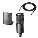 エセット内容 ■audio-technica / AT2020 ■audio-technica / ATL458A/3.0 (マイクケーブル) ■audio-technica / AT8175 (ポップフィルター) エントリークラスながら確かなスタジオクオリティを実現 サイドとリアの収音を抑え、狙った音だけを捉える単一指向性のサイドアドレスコンデンサーマイク。 自宅録音や動画配信に最適なコストパフォーマンスモデル スタジオ品質のアーティキュレーションと明瞭度を備えミュージシャン、ストリーマー、ポッドキャスターなどのクリエーターに最適なマイク。 堅牢な構造で信頼の高いパフォーマンスを提供 幅広い周波数特性と優れた過渡応答 専用設計ダイアフラムを採用し、さまざまなシーンに対応する高耐入力設計と広いダイナミックレンジを実現。 専用スタンドマウントとポーチを付属 マイクロホンを簡単かつ正確に配置できる専用スタンドマウントを付属。 テクニカルデータ ■型式：バックエレクトレットコンデンサー型 ■指向特性：単一指向性 ■周波数特性：20〜20,000Hz ■感度 (0dB＝1V/1Pa、1kHz)：-37dB ■最大入力音圧レベル (1kHz THD1％)：144dB S.P.L. ■SN比(1kHz、1Pa)：71dB以上 ■出力インピーダンス：100Ω平衡 ■電源：ファントムDC48V ■消費電流：2mA ■質量：345g ■付属品：専用スタンドマウント、マイクポーチ、変換ネジ