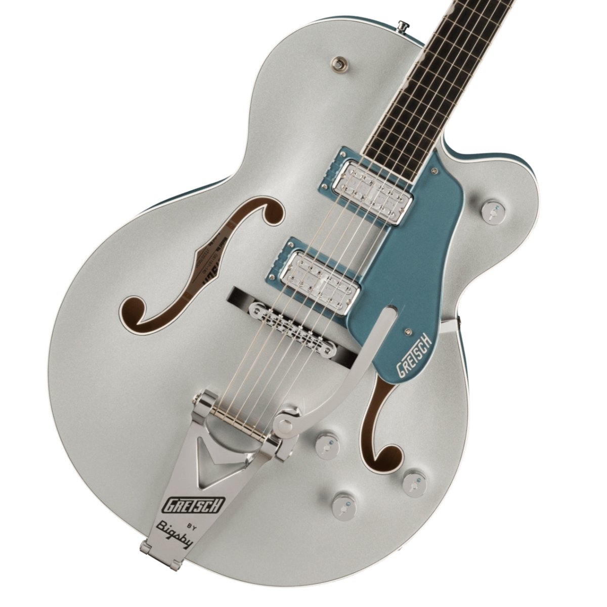 140周年の特別な"グレッチ"140th Anniversaryシリーズ登場！ 2023年、Gretschブランドは創業年から”ダブルプラチナ”となる140周年という大きな節目を迎えます。 140年にわたる確かなサウンドを祝して開発されたLimited Edition G6118T-140 は、インスピレーションに満ちたグレッチの歴史を称え、次世代のサウンドスケープを作り出すプレイヤーに優れたパワーとトーンを提供します。 主な特徴： ・ソリッドアディロンダックレッドスプルーストップ、メイプルバック＆サイド ・MLブレイシング ・22本のミディアムジャンボフレットと、パーロイドNeo-Classic サムネイルインレイを備えた、12インチラジアスエボニー指板 ・FT-67 Filter?Tronハムバッカー ・エボニーベースのAdjusto-Maticブリッジ ・ストリングスルー式のBigsby B6CPテイルピース ・Gotohロッキングチューナー ・140周年記念ヘッドプレート ・クロムハードウェア ・ニトロセルロースラッカーフィニッシュ ・Gretsch 16インチデラックスホロウボディハードシェルケース付属 製品ハイライト： 【MLブレイシングのアディロンダックレッドスプルーストップ】 16インチ幅のホロウボディにソリッドアディロンダックレッドスプル ースをトッピング、バック＆サイドにはラミネートメイプルを採用しています。 内部はMLブレイシングで補強されています。 【フラッグシップFT-67 Filter?Tronピックアップ】 FT-67 Filter?Tronハムバッカーは、ヴィンテージGretschヴォイシングを再現しつつ、現代の演奏スタイルに合わせたトーンが得られるように設計されています。 このパワフルなピックアップは、オープンで煌めくトップエンド、艶のあるミッドレンジ、力強いローエンド、バランスの取れたハーモニクスを提供し、バンドアンサンブルで他の楽器とシームレスにブレンドする音色を実現します。 【多彩なコントロール】 各ピックアップのボリュームコントロール、マスターNo-Loadトーン、トレブルブリード回路付きマスターボリュームとを備え、直感的なサウンド設計が可能です。 【140周年記念仕様】 G6118T-140は、Stone Platinumのボディバック＆サイドにPure Platinumのボディトップを重ねたフィニッシュで、ピックガードとピックアップベゼル、GArrowコントロールノブ、シルバーバインディング、140周年記念ヘッドプレートが付いたマッチングヘッドストックといった特別な仕様でまとめ上げられています。 ※画像はサンプルです。 製品仕様 Body Material Laminated MapleBody Finish Gloss Nitrocellulose LacquerNeck Maple, Standard “U”Neck Finish Gloss Nitrocellulose LacquerFingerboard Ebony, 12” &#40;305 mm&#41;Frets 22, Medium JumboPosition Inlays Pearloid Neo-Classic Thumbnail &#40;Ebony&#41;Nut &#40;Material/Width&#41; Bone, 1.6875” &#40;42.86 mm&#41;Tuning Machines Gotoh LockingScale Length 24.6” &#40;625 mm&#41;Bridge Adjusto-Matic with Ebony BasePickguard Stone Platinum Plexi w/ Silver Gretsch Logo &#40;974&#41;Pickups FT-67 Filter’Tron &#40;Bridge&#41;, FT-67 Filter’Tron &#40;Neck&#41;Pickup Switching 3-Position ToggleControls Volume 1. &#40;Neck Pickup&#41;, Volume 2. &#40;Bridge Pickup&#41;, Master Volume, Master ToneControl Knobs Jeweled ArrowHardware Finish ChromeStrings Nickel Plated Steel &#40;.011-.049 Gauges&#41;Case/Gig Bag Included