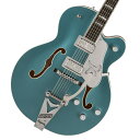 140周年の特別な"グレッチ"140th Anniversaryシリーズ登場！ 2023年、Gretschブランドは創業年から”ダブルプラチナ”となる140周年という大きな節目を迎えます。 140年にわたる確かなサウンドを祝して開発されたLimited Edition G6136T-140 Falconは、インスピレーションに満ちたグレッチの歴史を称え、次世代のサウンドスケープを作り出すプレイヤーに優れたパワーとトーンを提供します。 主な特徴： ・ソリッドアディロンダックレッドスプルーストップ、メイプルバック＆サイド ・MLブレイシング ・22本のミディアムジャンボフレットと、マザーオブパールハンプブロックインレイを備えた、ロールオフ処理済み12インチラジアスエボニー指板 ・FT-67 Filter?Tronハムバッカー ・エボニーベースのAdjusto-Maticブリッジ ・ストリングスルー式のBigsby B6CPテイルピース ・Grover Imperialロッキングチューナー ・140周年記念ヘッドプレート ・クロムハードウェア ・ニトロセルロースラッカーフィニッシュ ・Gretsch 17インチデラックスホロウボディハードシェルケース付属 製品ハイライト：【MLブレイシングのアディロンダックレッドスプルーストップ】 17インチ幅のホロウボディにソリッドアディロンダックレッドスプルースをトッピングし、バック＆サイドにはラミネートメイプルを採用。 ボディ内部は、MLブレイシングで補強されています。 【フラッグシップFT-67 Filter?Tronピックアップ】 FT-67 Filter?Tronハムバッカーは、ヴィンテージGretschヴォイシングを再現しつつ、現代の演奏スタイルに合わせたトーンが得られるように設計されています。 このパワフルなピックアップは、オープンで煌めくトップエンド、艶のあるミッドレンジ、力強いローエンド、バランスの取れたハーモニクスを提供し、バンドアンサンブルで他の楽器とシームレスにブレンドする音色を実現します。 【多彩なコントロール】 各ピックアップのボリュームコントロール、マスターNo-Loadトーン、トレブルブリード回路付きマスターボリュームとを備え、直感的なサウンド設計が可能です。 【140周年記念仕様】 G6136T-140は、Pure Platinumのボディバック＆サイドにStone Platinumのボディトップを重ねたフィニッシュで、ピックガードとピックアップベゼル、GArrowコントロールノブ、シルバーバインディング、140周年記念ヘッドプレートが付いたマッチングヘッドストックといった特別な仕様でまとめ上げられています。 ※画像はサンプルです。 製品仕様 Body Material Laminated MapleBody Finish Gloss Nitrocellulose LacquerNeck Maple, Standard “U”Neck Finish Gloss Nitrocellulose LacquerFingerboard Ebony, 12” &#40;305 mm&#41;Frets 22, Medium JumboPosition Inlays Mother of Pearl Humpblocks &#40;Ebony&#41;Nut &#40;Material/Width&#41; Bone, 1.6875” &#40;42.86 mm&#41;Tuning Machines Grover Imperial LockingScale Length 25.5” &#40;64.77 cm&#41;Bridge Adjusto-Matic with Ebony BasePickguard Silver Plexi with Silver Gretsch Logo & Falcon GraphicPickups FT-67 Filter’Tron &#40;Bridge&#41;, FT-67 Filter’Tron &#40;Neck&#41;Pickup Switching 3-Position ToggleControls Volume 1. &#40;Neck Pickup&#41;, Volume 2. &#40;Bridge Pickup&#41;, Master Volume, Master ToneControl Knobs Jeweled ArrowHardware Finish ChromeStrings Nickel Plated Steel &#40;.011-.049 Gauges&#41;Case/Gig Bag Included G6242L Deluxe Hardshell Case