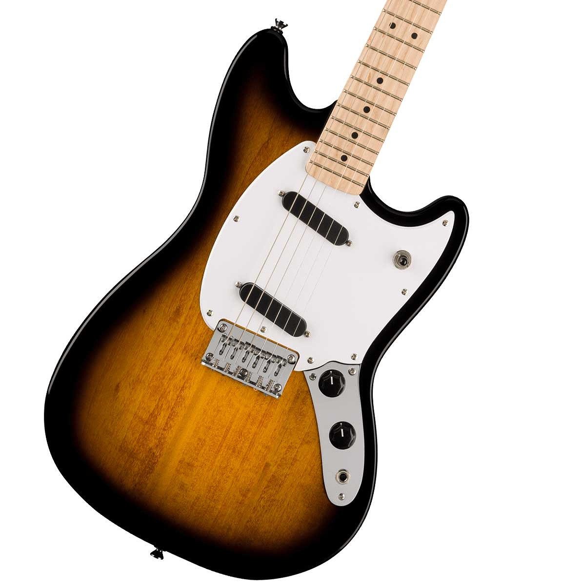 フェンダー (Fender)直系ブランド、スクワイヤー(Squier)の新シリーズ「Sonic」登場！ Squier Sonic Mustangは、ワープするほどのスピードでどんな音楽でもすぐにプレイを開始できます。 象徴的なフェンダースタイル、そして刺激的なトーンをあらゆるプレーヤーにお届けします。 この Mustangは、薄く軽量なボディに、スリムで魅力的な「C」シェイプネックが相まって、快適な演奏性をもたらします。 2基のSquierシングルコイルピックアップはクリスタルのようにクリアで多彩なトーンを奏でます。 その他、24インチのショートスケール、信頼性の高いイントネーションを実現する6サドルハードテイルブリッジ、スムーズで正確なチューニングが可能なシールドギアチューニングマシン、耐久性のあるクロムハードウェアを備えています。 ※画像はサンプルです。 ■付属品：ソフトケース、メーカー保証書 製品仕様 Body Material PoplarBody Finish Gloss PolyurethaneNeck Maple, “C” ShapeNeck Finish Satin UrethaneFingerboard Maple, 9.5” &#40;241 mm&#41;Frets 22, Narrow TallPosition Inlays Black Dot &#40;Maple&#41;Nut &#40;Material/Width&#41; Synthetic Bone, 1.650” &#40;42 mm&#41;Tuning Machines Die-Cast SealedScale Length 24” &#40;610 mm&#41;Bridge 6-Saddle Top-Load Hardtail with Block SaddlesPickguard 1-Ply White &#40;503, 535, 558&#41;Pickups Ceramic Single-Coil &#40;Bridge&#41;, Ceramic Single-Coil &#40;Neck&#41;Pickup Switching 3-Position ToggleControls Master Volume, Master ToneControl Knobs Black PlasticHardware Finish ChromeStrings Nickel Plated Steel &#40;.009-.042 Gauges&#41;Case/Gig Bag Softcase