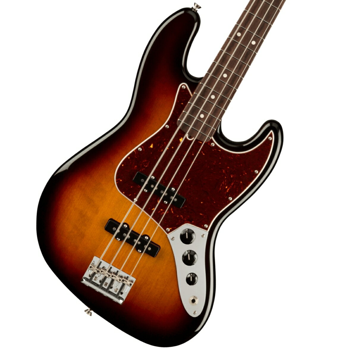 プロアマ問わず大人気のUSA製フェンダー、アメプロがパワーアップして登場！American Professional II Jazz Bass、60年以上に渡る革新、インスピレーション、進化を経て、現代のプレイヤーの要求に応えます。人気のSlim Cシェイプネックは、丁寧にエッジがロールオフされ、至高の演奏体験を約束する"Super-Natural"サテン仕上げが施されています。また新たに設計されたネックヒールを採用し、快適なフィーリングとハイポジションへの容易なアクセスを実現しました。新しいV-Mod II Jazz BassSingle-Coilピックアップは、これまで以上に繊細なトーンを奏で、Jazz Bassならではのパンチとクラリティを提供します。American Professional II Jazz Bassの手に馴染む感覚とサウンドの多様性は、手に取り、耳にした瞬間、すぐにお分かりいただけることでしょう。プロの楽器の新たなスタンダードとなるような幅広い改良が、American Professional IIシリーズには詰め込まれています。主な仕様Body Material AlderBody Finish Gloss UrethaneControl Vintage Style Black Plastic Jazz BassFingerboard RosewoodHardware Finish Nickel/ChromeNeck Finish “Super-Natural” Satin Urethane Finish on Back of Neck with Gloss Urethane Headstock FacePickguard 4-Ply TortoiseshellPosition Inlays White DotNeck MapleNeck Shape Slim "C"Scale 34" (864 mm)Fingerboard Radius 9.5" (241 mm)Frets 20Frets Size Narrow TallNut BoneNut Width 1.5" (38.1 mm)Bridge Pickup V-Mod II Single-Coil Jazz BassMiddle Pickup V-Mod II Single-Coil Jazz BassNeck Pickups Controls Volume 1. (Middle Pickup), Volume 2. (Bridge Pickup), Master TonePickup Switching NoneBridge 4-Saddle HiMass Vintage (String-Through-Body or Top-Load)Tuning Machines Fender Lightweight Vintage-Style Keys with Tapered ShaftsStrings Fender USA 7250M Nickel Plated Steel (.045-.105 Gauges), PN 0737250406Case/Gig Bag Deluxe Molded Case (Included)■付属品：レンチ、ハードケース、メーカー正規保証書■保証:2年※画像はサンプルです。複数のモールに掲載されているため、売却に伴う商品情報の削除は迅速を心掛けておりますが必ずしもリアルタイムではございませんので、ご注文後に万一売り切れとなっておりました際は誠に申し訳ございませんがご容赦くださいませ。