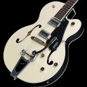 50年代や60年代にインスパイアを受けたElectromatic Classic Hollow Bodyギター新色登場！ Electromatic Classic Hollow Bodyギターは、クラシックな’50年代と’60年代のグレッチギターにインスパイアされたサウンドとスタイリングを現代プレイヤー向けに再構築したモデルです。 グレッチには欠かせないホロウボディサウンド、スタイリング、そしてプレイアビリティを備えたこれらのギターは、音楽的に次のステップを求めるプレイヤーにおすすめのモデルです。 G5420T Electromatic Classic Hollow Body Single-Cut with Bigsbyは、洗練されたアーチ構造と、フィードバックを抑制するトレッスルブロックブレーシングを備えた、ヴィンテージギターにインスパイアされた外観のラミネートメイプルボディを採用していま す。 ボディトップとバックの剛性と接触効率を改善するトレッスルブロックデザインにより、サウンドの明瞭度、歯切れの良さ、そしてサスティンが増強さえれており、より速いアタックが得られます。 またFT-5E Filter’Tronピックアップが、フルボディサウンドのパンチ感、クラシックな煌びやかさ、存在感、明瞭度、音の輪郭をさらに際立たせます。 12インチラジアスのローレル指板を採用した新設計の”C”シェイプメイプルネックは、快適な弾き心地で演奏性とパフォーマンスを向上させます。 コントロール部には、トレブルブリード回路付きマスターボリューム、マスタートーン、各ピックアップのボリュームコントロール、3ポジションピックアップトグルスイッチなど、多彩なアップグレードをフィーチャーしています。 その他、バインディングされたオーバーサイズFホール、マルチプライボディバインディング、小さめの50年代後期G6120バウンドヘッドストック、ヴィンテージスタイルのオープンバックチューニングマシン、Graph Tech NuBoneナット、パーロイドNeo-Classicサムネイルインレイ、固定式Adjusto-Maticブリッジ、Bigsby B60ヴィブラートテイルピースといった特徴を備えています。 ■シリアルナンバー：CYGC23120023 ■重量：3.34kg ■付属品：ソフトケース、調整用レンチ、メーカー保証書 製品仕様 Body Material Laminated MapleBody Finish GlossNeck Maple Classic “C”Neck Finish GlossFingerboard Laurel 12” &#40;305 mm&#41;Frets 22 Medium JumboPosition Inlays Pearloid Neo-Classic Thumbnail &#40;Laurel&#41;Nut &#40;Material/Width&#41; Graph Tech NuBone 1.6875” &#40;42.86 mm&#41;Tuning Machines Vintage-Style Open-BackScale Length 24.6” &#40;625 mm&#41;Bridge Adjusto-Matic with Secured Laurel BasePickguard London Grey with White Gretsch & Electromatic Logo &#40;572&#41;Pickups FT-5E Filter’Tron &#40;Bridge&#41; &#40;Middle&#41; FT-5E Filter’Tron &#40;Neck&#41;Pickup Switching 3-Position ToggleControls Volume 1. &#40;Neck Pickup&#41; Volume 2. &#40;Bridge Pickup&#41; Master Volume with Treble Bleed Master ToneControl Knobs G-ArrowHardware Finish NickelStrings Nickel Plated Steel &#40;.011-.049 Gauges&#41;Case/Gig Bag Softcase