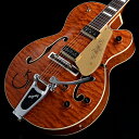 数量限定！キルトメイプルトップのチェット・アトキンスG6120登場！Gretsch Quilt Classicsは、クラシックなヴィンテージモデルに際立ったフィギュアドキルトメイプルトップをあしらい、スタイリッシュに再現したコレクションです。ギタリストが憧れとするギタリスト、チェット・アトキンスとの共同設計による6120モデルは、グレッチの中でも最も広くそのサウンドが聴かれているギターです。G6120TGQM-56 Limited Edition Quilt Classic Hollow Bodyは、初期のデザインを忠実に再現しつつ、エレガントなフィギュアドキルトメイプルをキャッピングすることでクラシックな美学をさらに高めました。オーセンティックなグレッチトーンを提供するこのホロウボディギターは、弾きやすく快適な演奏性を備え、グレッチならではの最高のサウンド（That Great Gretsch Sound!）を誇らしげに鳴り響かせます。主な特徴・ ブラックGロゴをあしらった魅力的なキルトメイプルトップ・ 22本のミディアムジャンボフレットとパーロイドワイドブロックインレイを配した、12インチラジアスローズウッド指板のスタンタード“U”シェイプのメイプルネック・ ニトロセルロースラッカーフィニッシュ・ ポリッシュドアルミナット・ Grover Sta-Titeチューニングマシン・ TV Jones T-Armondピックアップ・ ピン留めされたローズウッドベース付きコンペンセイテッドアルミブリッジ・ Bigsby B6CBDEヴィブラートテイルピース・ ゴールドハードウェア・ Roundup Orange Stainカラーフィニッシュ・ 56年のみに見られる特別なデザインのホースシューロゴ※誠に恐れ入りますが商品の特性上、石橋楽器内の他店舗でのご案内は御遠慮させていただきます。全てのお問い合わせは石橋楽器渋谷店、エレキギター担当までお願い申しあげます。■S/N:JT24041312■重量:3.00kg■JANコード:0717669941390■付属品:ハードケース、調整用レンチ、メーカー保証書 製品仕様 Body MaterialLaminated Quilt MapleBody FinishGloss Nitrocellulose LacquerNeckMaple, Standard “U”Neck FinishGloss Nitrocellulose LacquerFingerboardRosewood, 12” &#40;305 mm&#41;Frets22, Medium JumboPosition InlaysAged Pearloid Blocks &#40;Rosewood&#41;, Aged Pearloid Wide Blocks &#40;Rosewood&#41;Nut &#40;Material/Width&#41;Polished Aluminum, 1.6875” &#40;42.86 mm&#41;Tuning MachinesGrover Sta-TiteScale Length24.6” &#40;625 mm&#41;BridgeAluminum CompensatedPickguardGold Plexi with Gold Gretsch LogoPickupsTV Jones T-Armond &#40;Bridge&#41;, &#40;Middle&#41;, TV Jones T-Armond &#40;Neck&#41;Pickup Switching3-Position ToggleControlsVolume 1. &#40;Neck Pickup&#41;, Volume 2. &#40;Bridge Pickup&#41;, Master Volume, Master ToneControl KnobsArrowHardware FinishGoldStringsNickel Plated Steel &#40;.011-.049 Gauges&#41;Case/Gig BagIncluded G6241 Gretsch 16” Deluxe Hollow Body Hardshell &#40;p/n 099-6411-000&#41;