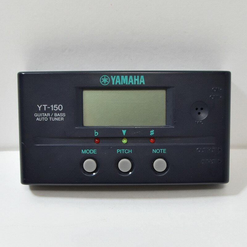 YAMAHA YT-150 が中古で入荷しました！■ギター・ベース両対応の高精度クロマチックチューナー■液晶インジケーターと3点LEDによる視認性の高いチューニングガイド■オート／マニュアルモード切替で柔軟なチューニングが可能 使用感 経年劣化 傷などはありますが 動作は正常で 現状での販売となります。 ※中古品につき、傷・打痕等、写真に写りにくい部分や記載以外の傷があります。予めご了承くださいませ。 ※こちらの商品は現物1点限りを、店頭展示を含め複数のモールに同時掲載しております。 売却に伴う商品情報の削除は迅速を心掛けておりますが、必ずしもリアルタイムではございません。 ご注文後に万一売り切れとなっておりました際は、誠に申し訳ございませんがご容赦くださいませ。 製品仕様 商品ランクB＋：多少傷はあるが通常使用する用途において問題なしケース無し保証無し説明書無し