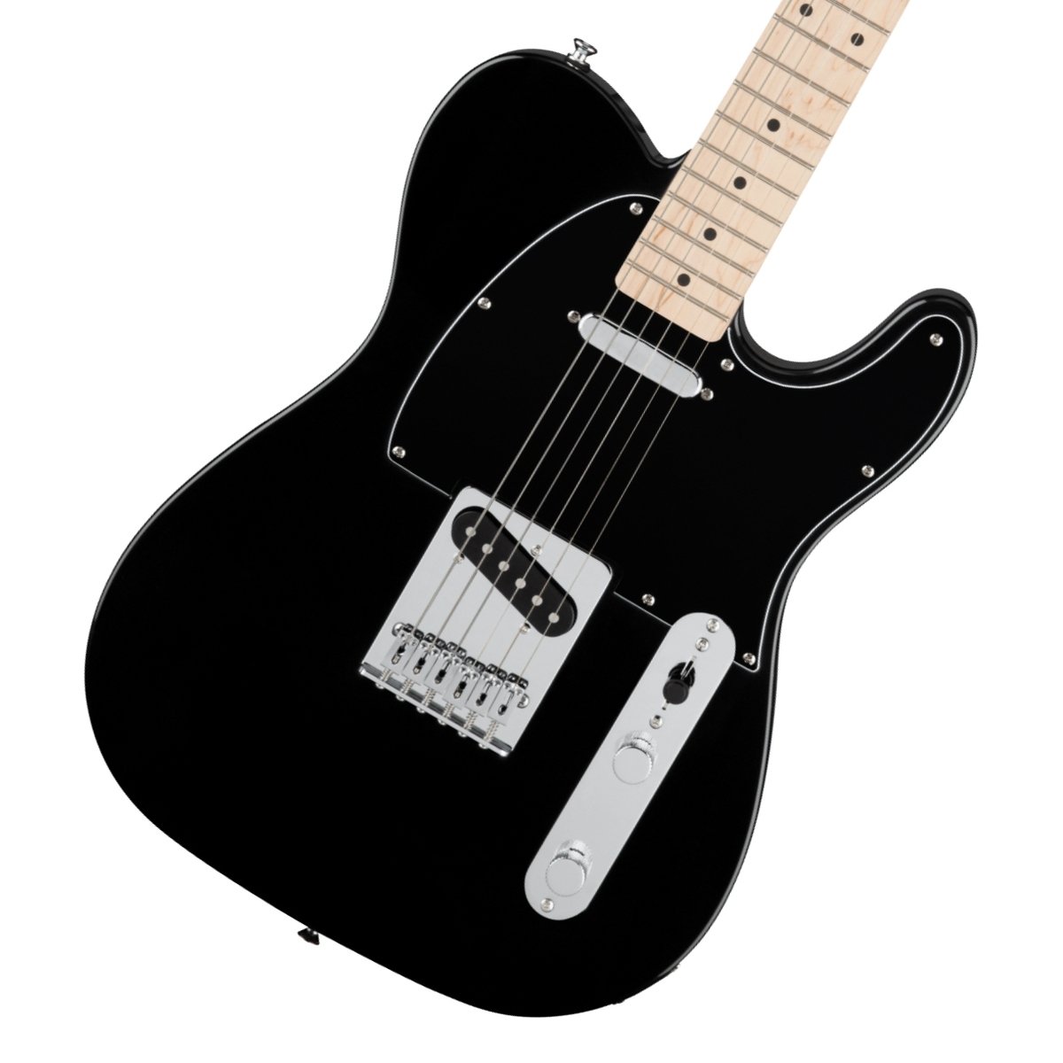 限定生産！オールブラック仕様のテレキャス。 Squier Affinity Series Telecasterは、伝統的なFenderファミリーへの入り口として、伝説的なデザインと典型的なトーンを備えたギターです。このTelecasterは、薄くて軽量なボディ、スリムで快適な"C"シェイプネック、最適なボディレゾナンスが得られるストリングスルーボディブリッジ、スムーズで正確なチューニングを提供するスプリットシャフト付きシールドダイキャストチューニングマシンなど、プレイヤーフレンドリーな洗練された機能を備えています。 ジャンルを超えたサウンドバリエーションを実現する3ウェイスイッチングのSquier Single-Coil Telecasterピックアップを2基搭載し、あらゆるステージであらゆるプレイヤーに寄り添うことができるモデルです。 【注意：生産時期・生産箇所によりネック・バックが「スカンク・ストライプ」仕様のものと,そうでないものが混在しています。こちらにつきましてはお選び頂くことは出来ませんのでご了承の上,ご注文下さい。】 ※画像はサンプルです。 主な仕様 ボディ:Poplar ボディフィニッシュ:Gloss Polyurethane ボディシェイプ:Telecaster コントロールノブ:Black Plastic フィンガーボード:Maple ハードウェアフィニッシュ:Chrome ピックガード:3-Ply Black ポジションインレイ:Black Dot ネックフィニッシュ:Satin Urethane Finish on Back of Neck with Gloss Urethane Headstock Face ネックピックアップ:Ceramic Single-Coil コンフィギュレーション:SS ナット:Synthetic Bone ブリッジピックアップ:Ceramic Single-Coil ミドルピックアップ:N/A コントロール:Master Volume, Master Tone ピックアップスイッチ:3-Position Blade: Position 1. Bridge Pickup, Position 2. Bridge and Neck Pickups, Position 3. Neck Pickup ピックアップコンフィギュレーション:SS ブリッジ:6-Saddle Strings-Through-Body Tele チューニングマシーン:Sealed Die-Cast with Split Shafts ストリング:Nickel Plated Steel (.009-.042 Gauges) フィンガーボードラジアス:9.5" (241 mm) フレットサイズ:Medium Jumbo ネック:Maple ネックシェイプ:"C" Shape フレット数:21 ナットの素材:Synthetic Bone ナット幅:1.650" (42 mm) スケール:25.5" (64.77 cm) トラスロッド:Head Adjust