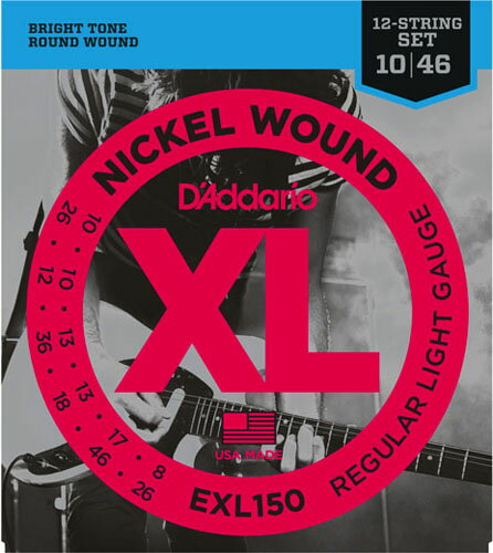 D 039 Addario / EXL150 Regular Light 10-46 12-Strings 【エレキギター弦】【Electric Guitar Strings】【セット弦】【ダダリオ】【Daddario】【12弦ギター】【12strings】【12弦用】【レギュラーライト】【EXL-150】【新宿店】