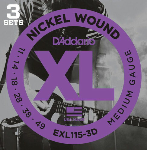 D'Addario / EXL115-3D Blues・Jazz Rock 11-49 (3set pack) 【エレキギター弦】【Electric Guitar Strings】【セット弦】【ダダリオ】【Daddario】【ブルースジャズロック】【3セットパック】【EXL-115-3D】【新宿店】