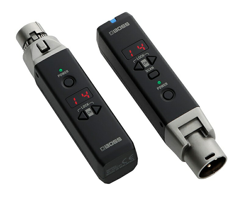 ワイヤレス・マイクでかつてない自由を WL-30XLRは、BOSSの先進的なワイヤレス・テクノロジーにより、ダイナミック・マイクを用いたパフォーマンスにかつてない自由をもたらします。わずらわしさを一切排除したシンプルな操作で、簡単にセットアップが可能。ボタン一つで14チャンネルの電波をスキャンし、安定したコネクションを実現します。また、70メートルに及ぶ伝送範囲により、パフォーマーはステージ上で自由に動き回ることが出来ます。単三アルカリ電池で駆動するため、充電の必要もなく、長時間の連続使用も可能です。WL-30XLRは、高品位なサウンドとワイヤレスによるストレス・フリーな環境を、ボーカリスト、ビートボクサー、DJ、MCといったあらゆるパフォーマーにお届けします。 Standard Features ●素早いセットアップが可能なダイナミック・マイク用ワイヤレス ●BOSS独自のワイヤレス・テクノロジーによる高品位なサウンドと超低レイテンシー ●2ステップの簡単操作でセットアップが可能 ●トランスミッターとレシーバーはともに単三アルカリ電池一本で駆動。最大11時間の連続使用が可能 ●伝送範囲は70mまでカバー ※ ●14チャンネルをスキャンし、安定した接続を維持 ●稼働時間を視認できるLEDバッテリー・ライト搭載 ●快適にパフォーマンスを行える軽量小型のトランスミッター ●レシーバーの出力端子はXLRタイプ。ミキサーやアンプ、オーディオ・インターフェイスにもダイレクトに接続可能 ●演奏中の誤操作を防止するチャンネル・ロック機能 ※使用場所の状況により変動します 2ステップでセットアップ WL-30XLRは簡単な操作でありながら、自動スキャン機能により安定した接続を実現するワイヤレス・システムです。レシーバーのボタンを押せば、14チャンネルから周囲の環境に最適なチャンネルを自動でスキャン。あとはトランスミッターも同じチャンネルにあわせるだけ。2ステップで、快適なワイヤレス環境を実現します。 信頼と実績のあるBOSS独自のワイヤレス・テクノロジー WL-30XLRは、ギターやベース、シンセサイザーで使用可能なWLシリーズや、ギターアンプWAZA-AIR、KATANA-AIR等で高い評価を得ているBOSS独自のワイヤレス・テクノロジーを活用しています。超低レイテンシー、安定した接続、高品位なサウンドに加え、最大70メートルの伝送範囲が、あなたのパフォーマンスをサポートします。 柔軟な対応が可能な電池駆動設計 レシーバー、トランスミッター共に単三アルカリ電池1本で駆動するため、充電の必要はありません。最大で11時間使用できるため、リハーサルから本番まで、途切れることなく使用が可能です。万が一バッテリーが切れても、電池を交換すれば即座にパフォーマンスを再開できます。 仕様[レシーバー] ●無線通信フォーマット:ボス独自方式によるデジタル・オーディオ ●無線キャリア周波数:2.4GHz ●チャンネル数14:(使用場所の状況により変動) ●伝送範囲:見通し70m(使用場所の状況により変動) ●レイテンシ:ー2.3ms ●ダイナミックレンジ:110dB以上 ●周波数特性:20Hz〜20kHz ●規定出力レベル:-40dBu ●ノン・クリップ最大出力レベル(1kHz、typ.):0dBu ●出力インピーダンス:600Ω ●推奨負荷インピーダンス:10kΩ以上 ●コントロール:POWERボタン / CHボタン / SCANボタン ●ディスプレイ:7セグメント2桁LED ●インジケーター:POWER / RECEIVE ●接続端子:OUTPUT端子:XLRタイプ ●電源:アルカリ電池(単3形)×1 ●消費電流:130mA ●連続使用時の電池の寿命:アルカリ電池:約11時間(使用状態によって異なります) ●付属品:取扱説明書、「安全上のご注意」チラシ、トランスミッター、アルカリ電池(単3形)×1、保証書、ローランド ユーザー登録カード ●外形寸法:23(幅)×27(奥行)×99(高さ)mm ●質量(電池を含む):90 g 仕様[トランスミッター(WL-30XLRT)] ●規定入力レベル:-40dBu(4kΩ) ●ノン・クリップ最大入力レベル(1kHz、typ.):0dBu ●コントロール:POWERボタン / CHボタン ●ディスプレイ:7セグメント2桁LED ●インジケーター:POWER ●接続端子:INPUT端子:XLRタイプ ●電源:アルカリ電池(単3形)×1 ●消費電流:120 mA ●連続使用時の電池の寿命:アルカリ電池:約14時間(使用状態によって異なります) ●外形寸法:23(幅)×27(奥行)×99(高さ)mm ●質量(電池を含む):90 g