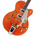 50年代や60年代にインスパイアを受けた、全く新しいElectromatic Classic Hollow Bodyギター クラシックな’50年代や60年代のGretschサウンドとスタイルにインスパイアを 受けた、全く新しいElectromatic Classic Hollow Bodyギターです。 定番のGretschホロウボディが響かせるサウンド、スタイル、そしてプレイアビリティを備えたこのモデルはネクストレベルを目指すギタリストに最適です。 G5420T Electromatic(R) Classic Hollow Body Single-Cut with Bigsby(R)は、ヴィンテージにインスパイアされた洗練されたアーチを備えたラミネートメイプルボディと、不要なフィードバックノイズを軽減する全く新しいトレッスルブロックブレース設計を採用しています。 ボディトップとバックの間に強度の高い接着を施した、新しいトレッスルブロック設計は、より的確でスナップの効いたトーン、より伸びやかでスピーディなレスポンスで攻撃力の高いサウンドをもたらします。 全く新しいFT-5E Filter?Tron(TM)ピックアップと相まって、このホロウボディサウンドは強力なフルボディパンチを放ち、クラシカルな煌びやかさと増強された存在感、明瞭で正確なプレイを加速させます。 全く新しいクラシック「C」シェイプのメイプルネックは、プレイアビリティとパフォーマンスを向上させ、快適な演奏感をもたらす、12インチラジアスのローレル 指板を備えています。 生き生きとした響きを提供するG5420Tは、トレブルブリードサーキットとマスターボリュームを含む、様々なアップグレードを施されたコントロール部を持ち、 マスタートーン、個々のピックアップボリュームコントロールと3ポジションピックアップトグルスイッチ、特大のバウンドFホール、マルチプライボディバインディング、バインディング加工された50年代後半の小ぶりなG6120バウンドヘッドストック、ヴィンテージスタイルのオープンバックチューニングマシン、GraphTech(R) NuBone(R)ナット、パーロイドのeo-Classic(TM)サムネイルインレイ、安定したAdjusto-Matic(TM)ブリッジ、Bigsby(R) B60ヴィブラートテールピースを備えています。 この素晴らしいギターは、ブラックピックガードのAirline Silverまたは、シルバーピックガードのAzure Metallic、Orange Stain、Walnut Stainから選べ、誉れ高いそのサウンドを引き立てます。 ※画像はサンプルです。■付属品：ソフトケース、メーカー正規保証書 主な仕様 Body Material: Laminated Maple Body Finish: Gloss Neck: Maple, Classic “C” Neck Finish: Gloss Fingerboard: Laurel, 12” (305 mm) Frets: 22, Medium Jumbo Position Inlays: Pearloid Neo-Classic(TM) Thumbnail (Laurel) Nut (Material/Width): Graph Tech(R) NuBone(TM), 1.6875” (42.86 mm) Tuning Machines: Vintage-Style Open-Back Scale Length: 24.6” (625 mm) Bridge: Adjusto-Matic(TM) with Secured Laurel Base Pickguard: Black Plexi w/ Silver Gretsch(R) & Electromatic(R) Logos (547), Silver Plexi w/ Black Gretsch(R) & Electromatic(R) Logos (551), Silver Plexi with Black Gretsch(R) and Electromatic(R) Logos (512, 517) Pickups: FT-5E Filter’Tron(TM) (Bridge), (Middle), FT-5E Filter’Tron(TM) (Neck) Pickup Switching: 3-Position Toggle: Position 1. Bridge Pickup, Position 2. Bridge And Neck Pickups, Position 3. Neck Pickup Controls: Volume 1. (Neck Pickup), Volume 2. (Bridge Pickup), Master Volume with Treble Bleed, Master Tone Control Knobs: G-Arrow Hardware Finish: Nickel Strings: Nickel Plated Steel (.011-.049 Gauges) Case/Gig Bag: Gigbag