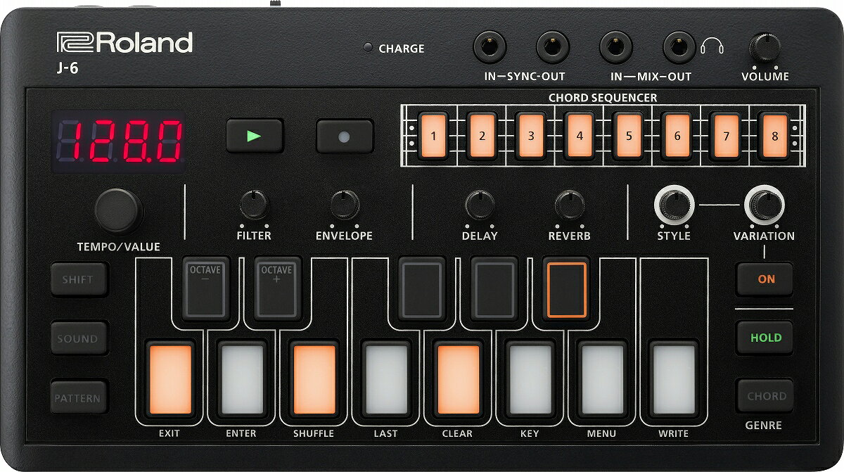 Roland AIRA Compact J-6 の側面。入出力端子