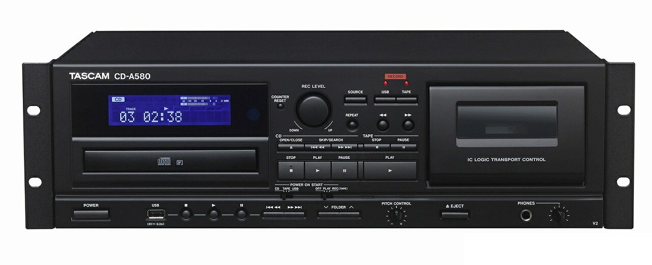 TASCAM タスカム / CD-A580 V2 業務用カセットレコーダー/CDプレーヤー/USBメモリーレコーダー【お取り寄せ商品】【PNG】