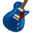 GretschエレクトロマチックNEWモデル！ Electromatic Jetは、無駄を一切排除した、完璧でピュア、そしてパワフルなGretschギターです。 大胆でダイナミック、そして明瞭なグレッチ本来のサウンド、洗練されたスタイリング、そして快適な演奏性を備えた、ワンランク上の楽器を求めるプレイヤーに最適な楽器です。 G5210-P90 Electromatic Jet Two 90 Single-Cut with Wraparound Tailpieceは、Jetのパワーと機能性をそのままに、お求めやすい驚くべき価格でご提供します。主な特徴 ・力強いサウンドと優れた音響バランスを実現するメイプルトップのチェンバードマホガニーボディ ・低めにセッティングされたThin “U”マホガニーネック ・12インチラジアスローレル指板、22本のミディアムジャンボフレットとパーロイドNeo-Classicサムネイルインレイ ・新開発のP-90E Single-Coilピックアップを搭載 ・トレブルブリード回路付きマスターボリューム、マスタートーン、各ピックアップのボリュームコントロール ・調整可能なラップアラウンドテイルピース ・ニッケルハードウェア【メイプルトップのチェンバードマホガニーボディ】 チェンバードマホガニーボディにメイプルトップを備え、豊かなローミッドと、滑らかで存在感のあるハイエンドを実現。【新開発のP-90Eピックアップ】 P-90E Single-Coilピックアップが、ワイドでバランスのとれた透明感のあるトーンを生み出し、厚みのあるアグレッシブなオーバードライブから澄み渡るクリーントーンまで、優れた明瞭度とトーンバランスを実現。【多彩なコントロール】 各ピックアップのボリュームコントロール、マスタートーン、トレブルブリード回路付きマスターボリュームとを備え、直感的なサウンド設計が可能です。 ※画像はサンプルです。 製品仕様 Body Material MahoganyBody Finish GlossNeck Mahogany, Thin “U”Neck Finish Foto Flame &#40;593&#41;, Gloss &#40;546, 548, 570&#41;Fingerboard Laurel, 12” &#40;305 mm&#41;Frets 22, Medium JumboPosition Inlays Pearloid Neo-Classic Thumbnail &#40;Laurel&#41;Nut &#40;Material/Width&#41; Synthetic Bone, 1.6875” &#40;42.86 mm&#41;Tuning Machines Die-Cast SealedScale Length 24.6” &#40;625 mm&#41;Bridge Adjustable Wrap-AroundPickguard Tortoise with Gold Gretsch LogoPickups P-90E Single-Coil &#40;Bridge&#41;, &#40;Middle&#41;, P-90E Single-Coil &#40;Neck&#41;Pickup Switching 3-Position Toggle: Position 1. Bridge Pickup, Position 2. Bridge And Neck Pickups, Position 3. Neck PickupControls Volume 1. &#40;Neck Pickup&#41;, Volume 2. &#40;Bridge Pickup&#41;, Master Volume, Master ToneControl Knobs G-ArrowHardware Finish NickelStrings Nickel Plated Steel &#40;.010-.046 Gauges&#41;Case/Gig Bag Gig Bag