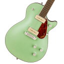 GretschエレクトロマチックNEWモデル！ Electromatic Jetは、無駄を一切排除した、完璧でピュア、そしてパワフルなGretschギターです。 大胆でダイナミック、そして明瞭なグレッチ本来のサウンド、洗練されたスタイリング、そして快適な演奏性を備えた、ワンランク上の楽器を求めるプレイヤーに最適な楽器です。 G5210-P90 Electromatic Jet Two 90 Single-Cut with Wraparound Tailpieceは、Jetのパワーと機能性をそのままに、お求めやすい驚くべき価格でご提供します。主な特徴 ・力強いサウンドと優れた音響バランスを実現するメイプルトップのチェンバードマホガニーボディ ・低めにセッティングされたThin “U”マホガニーネック ・12インチラジアスローレル指板、22本のミディアムジャンボフレットとパーロイドNeo-Classicサムネイルインレイ ・新開発のP-90E Single-Coilピックアップを搭載 ・トレブルブリード回路付きマスターボリューム、マスタートーン、各ピックアップのボリュームコントロール ・調整可能なラップアラウンドテイルピース ・ニッケルハードウェア【メイプルトップのチェンバードマホガニーボディ】 チェンバードマホガニーボディにメイプルトップを備え、豊かなローミッドと、滑らかで存在感のあるハイエンドを実現。【新開発のP-90Eピックアップ】 P-90E Single-Coilピックアップが、ワイドでバランスのとれた透明感のあるトーンを生み出し、厚みのあるアグレッシブなオーバードライブから澄み渡るクリーントーンまで、優れた明瞭度とトーンバランスを実現。【多彩なコントロール】 各ピックアップのボリュームコントロール、マスタートーン、トレブルブリード回路付きマスターボリュームとを備え、直感的なサウンド設計が可能です。 ※画像はサンプルです。 製品仕様 Body Material MahoganyBody Finish GlossNeck Mahogany, Thin “U”Neck Finish Foto Flame &#40;593&#41;, Gloss &#40;546, 548, 570&#41;Fingerboard Laurel, 12” &#40;305 mm&#41;Frets 22, Medium JumboPosition Inlays Pearloid Neo-Classic Thumbnail &#40;Laurel&#41;Nut &#40;Material/Width&#41; Synthetic Bone, 1.6875” &#40;42.86 mm&#41;Tuning Machines Die-Cast SealedScale Length 24.6” &#40;625 mm&#41;Bridge Adjustable Wrap-AroundPickguard Tortoise with Gold Gretsch LogoPickups P-90E Single-Coil &#40;Bridge&#41;, &#40;Middle&#41;, P-90E Single-Coil &#40;Neck&#41;Pickup Switching 3-Position Toggle: Position 1. Bridge Pickup, Position 2. Bridge And Neck Pickups, Position 3. Neck PickupControls Volume 1. &#40;Neck Pickup&#41;, Volume 2. &#40;Bridge Pickup&#41;, Master Volume, Master ToneControl Knobs G-ArrowHardware Finish NickelStrings Nickel Plated Steel &#40;.010-.046 Gauges&#41;Case/Gig Bag Gig Bag