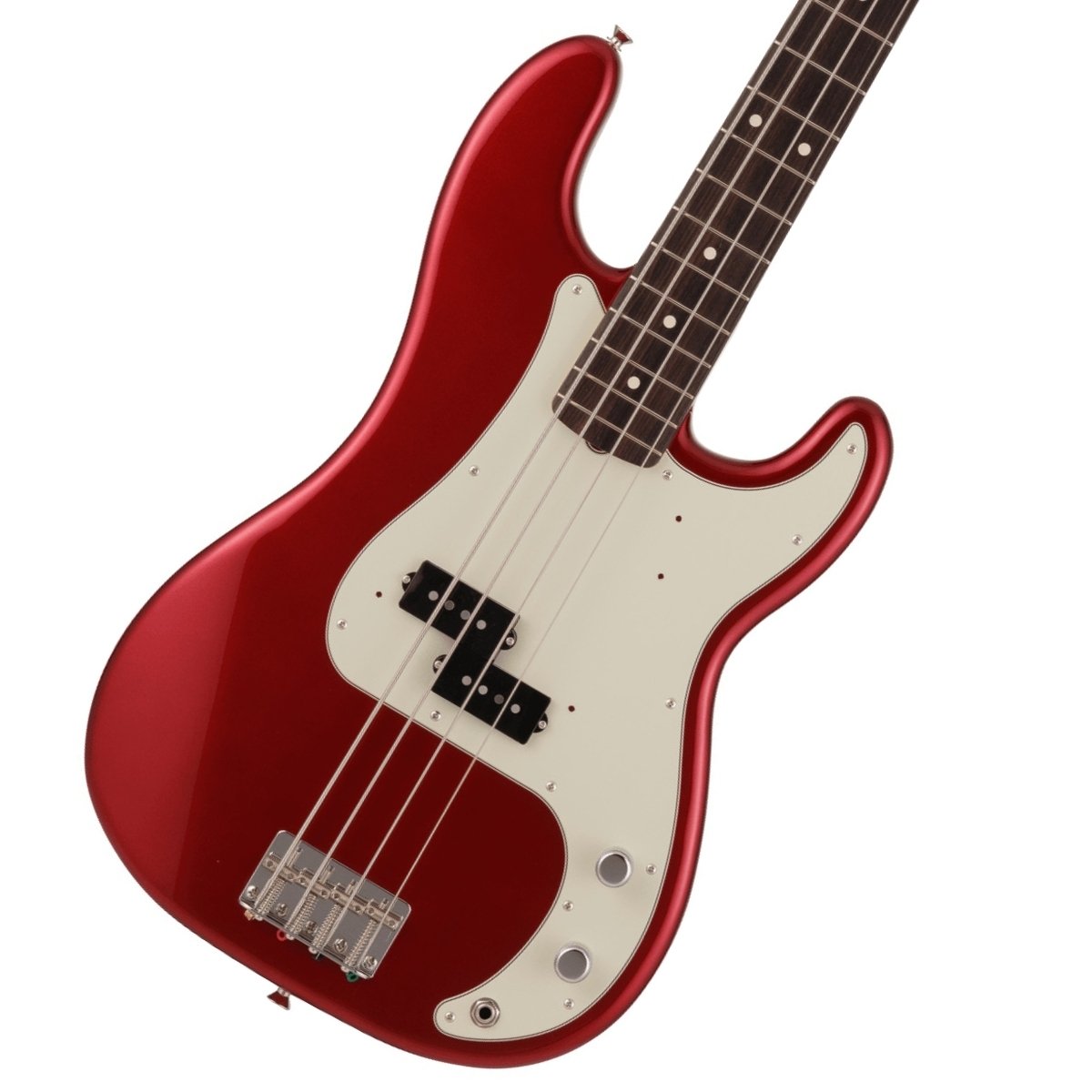 2023年限定モデルCandy Apple RedのHeritage 60s Precision Bass登場！ Made in Japan Heritageは、ヴィンテージ楽器がプレイヤーに与える至高の演奏体験を追求したシリーズです。 Fender Custom Shopでマスタービルダーとして名を馳せ、ヴィンテージ楽器に対して深い造詣を誇るマーク・ケンドリックの監修を得て採用された、ヴィンテージファンを魅了するスペックを詰め込んでいます。 HeritageシリーズのすべてのモデルはUSA製品のプロファイリングデータを元に設計されており、ボディシェイプやネックシェイプも年代に合わせて採用。 クロスワイヤーのピックアップやピックアップのセッティングとトーン、ボディのカラーの再現性など、細部に至るまでフェンダーの正統な系譜を受け継いでいます。 Made in Japan Heritage 60s Precision Bassはアルダーボディにラッカーフィニッシュを施し、使用年月と共に色合いに深みが増します。 20本のヴィンテージスタイルフレットを装備した7.25インチラジアスの“1963 C”シェイプメイプルネック、4つのスレデッドスチールサドル付きヴィンテージスタイルブリッジ、そしてHeritageシリーズのために特別に選定されたピックアップなど、本製品を構成するすべての仕様はクラシックなプレイアビリティと甘いヴィンテージトーンを実現するためにこだわり抜かれています。 多くの偉大なミュージシャンを虜にしてきたフェンダーの唯一無二のプレイアビリティと味わい深いトーンが、Heritageシリーズで体験いただけます。 付属品：ギグバッグ、メーカー保証書 ※画像はサンプルです。 製品仕様 Body Material AlderBody Finish Gloss LacquerNeck Maple, 1963 “C”Neck Finish Gloss Lacquer &#40;309&#41;, Nitrocellulose Lacquer Over Urethane Finish &#40;300&#41;Fingerboard Rosewood, 7.25” &#40;184.1 mm&#41;Frets 20, VintagePosition Inlays Clay Dot &#40;Rosewood&#41;Nut &#40;Material/Width&#41; Bone, 1.650” &#40;42 mm&#41;Tuning Machines Pure Vintage Reverse Open-GearScale Length 34” &#40;86.36 cm&#41;Bridge 4-Saddle Vintage-Style with Threaded Steel SaddlesPickguard 3-Ply Mint Green &#40;309&#41;, 4-Ply Tortoiseshell &#40;300&#41;Pickups Premium Vintage-Style 60s Single-Coil P Bass &#40;Middle&#41;Pickup Switching NoneControls Master Volume, Master ToneControl Knobs Knurled Flat-TopHardware Finish Nickel/ChromeStrings Nickel Plated Steel &#40;.045-.105 Gauges&#41;Case/Gig Bag Deluxe Gig Bag