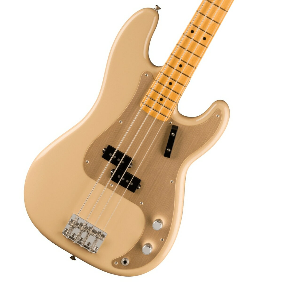 フェンダー黄金時のスタイルとサウンドをお手頃な価格で実現！"Vintera II"シリーズ登場！ Vintera II 50s Precision Bassは、50年代のタイムレスなサウンドを現代に蘇らせ、フェンダーならではのアイコニックなルックス、インスピレーション、比類ないトーンを提供します。 Vintera II 50s Precision Bassは、アルダーボディにメイプルネックを採用し、パンチと透明感に溢れたクラシックなフェンダートーンを実現します。 50年代の”C”シェイプネックは手に馴染むグリップ感が心地良く、7.25インチラジアス指板とヴィンテージトールフレットにより、大胆なベンディングや繊細なビブラートが可能で、ヴィンテージの快適さが得られます。 ヴィンテージスタイルの’50sスプリットコイルピックアップは、温かでダイナミック、パワフルなフェンダーサウンドを提供します。 ヴィンテージスタイルの4サドル式ブリッジとチューニングマシンは、クラシックなルックスに加え、イントネーションとチューニングの安定性を向上させます。 Vintera II 50s Precision Bassのクラシックなヴィンテージフィールと比類なきフェンダーサウンドで、あなたにしかできない、新たな音楽の歴史を刻み始めましょう。 付属品：ソフトケース、メーカー保証書 ※画像はサンプルです。 製品仕様 Body Material AlderBody Finish Gloss PolyesterNeck Maple, Late ‘50s “C”Neck Finish Gloss UrethaneFingerboard Maple, 7.25” &#40;184.1 mm&#41;Frets 20, Vintage TallPosition Inlays Black Dot &#40;Maple&#41;Nut &#40;Material/Width&#41; Synthetic Bone, 1.75” &#40;44.45 mm&#41;Tuning Machines Vintage-Style Open-BackScale Length 34” &#40;86.36 cm&#41;Bridge 4-Saddle Vintage-Style with Threaded Steel SaddlesPickguard 1-Ply Gold Anodized AluminumPickups Vintage-Style ‘50s Split Single-Coil Precision BassControls Master Volume, Master ToneControl Knobs Knurled Flat-TopHardware Finish Nickel/ChromeStrings Fender USA 7250M Nickel Plated Steel &#40;.045-.105 Gauges&#41;, PN 0737250406Case/Gig Bag Included