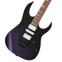 Ibanez ギターの“代名詞”と評されるRG。コスパの良いStandard RGのダブルロッキング・トレモロ・モデル。 メイプル材 ネック / Wizard III シェイプ ネックの素材としてはメジャーな、硬質で強度が高いメイプル材を採用。アタックとサスティーンに富み、張りのある”パリッ”とした高音域 サウンドが特徴です。 薄い握り心地と握り易さを追求し、抜群のプレイアビリティを約束する”Wizard III”ネック・シェイプを採用。 ジャトバ材 指板 赤褐色の木肌と木目を持つ硬質な木材で、ふくよかな中音域が特長です。 メランティ材 ボディ / パープルからブラックへフェードする”Tokyo Midnight”ボディ・カラー 中音域からやや低音域の特性に富んだ、明るくふくよかな音色と甘めのトーンが特徴です。 古くから家具材や建築材料にまで幅広く扱われ、”フィリピン・マホガニー”と称される木材です。 ボディエンドからボディカッタウェイ方向にかけて、パープルからブラックへフェードする、ダークな雰囲気を醸し出す”Tokyo Midnight” ボディー・カラー(艶あり)。 ヘッド部は、ボディと逆方向にヘッド先端からナット側にかけて、パープルからブラックへフェードするカラーで仕上げ、統一感を生み出します。 Ibanez オリジナル”Quantum” ピックアップ 音の輪郭が明瞭な低音域とキレのよい高音域が特徴の Ibanez オリジナル”Quantum”ピックアップを搭載。 ホワイト・カラーを採用することで、ダークな雰囲気の”Tokyo Midnight”ボディ・カラーにアクセントを印象付けます。 Edge-Zero II トレモロ・ブリッジ 激しいアーム・プレイを多用しても高いチューニングの安定性を誇るEdge-Zero II トレモロ・ブリッジを搭載。 ユニット本体がピッキングの妨げにならない様にロー・プロファイル設計されていることも大きな特徴です。 “Mono-unit” アウトプット・ジャック 堅牢で破損に強い樹脂製一体型で、プラグ種別での通電差異が少ないです。また、ジャックの緩みによる接触不良や断線を防ぎます。 付属品：ソフトケース、トレモロアーム、調整用レンチ、メーカー保証書 製品仕様 Neck type Wizard III Maple neck Body Meranti body Fretboard Jatoba fretboard w/ Sharktooth inlay Fret Jumbo fret Bridge Edge-Zero II tremolo bridge Neck pickup Quantum &#40;H&#41; neck pickup Middle pickup Quantum &#40;S&#41; middle pickup Bridge pickup Quantum &#40;H&#41; bridge pickup Controls, Pickup Selector 1 Volume, 1 Tone, 5-way lever switch Hardware color Black Strings gauge .009/.011/.016/.024/.032/.042 &#40;D&#39;Addario&#40;R&#41; EXL120&#41;