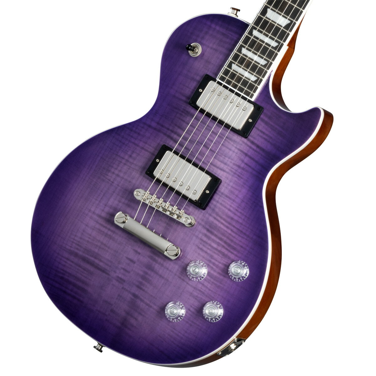 モダンスペックを取り入れたLes Paul Modernがリファイン！ Epiphone Inspired by Gibson Collectionから新たにリリースされるLes Paul Modern Figuredは従来のLes Paulとは一線を画す、斬新な外観とサウンドが特徴です。 美しいフィギュアド・メイプル・トップのマホガニー・ボディにはウェイトリリーフ加工が施されており軽量化を実現しています。 非対称のスリムテーパープロファイルのマホガニーネックは、ヒール部が大胆にカットされハイポジションへのアクセスも容易です。 トレブルブリード回路を内蔵したProBuckerピックアップと、コイルスプリット／フェイズ機能を装備し、多彩なサウンドメイクを可能にします。 その他にもチューリップボタンのGroverロッキング・チューナー、GraphTechナット、PosiLokストラップボタンなど演奏面をサポートする充実のスペックを備えております。 プレミアムギグバッグが付属いたします。※画像はサンプルです。杢目は1本1本異なります。仕様は予告なく変更される場合がございますので予めご了承くださいませ。 ■付属品：ギグバッグ、ユーザー登録カード ※ご購入後、同梱されるユーザー登録カードに必要事項をご記入の上、15日以内にギブソン・ジャパンへご郵送下さい。ユーザー登録したご本人に限り、メーカー規定の故障に対して保証が提供されます。 製品仕様 Shape Les Paul Modern Figured Body Material Mahogany Top Maple Binding Single Ply White Neck Mahogany Neck Profile Asymmetrical Slim Taper Nut width 43mm Fingerboard Ebony Scale length 628.65mm Number of frets 22 Nut Graph Tech NuBone Inlay Les Paul Standard Trapezoid Bridge LockTone Tune-O-Matic Tailpiece Stop Bar Tuners Grover Locking Rotomatic Tuners with Tulip Buttons and 18:1 ratio Plating Nickel Neck pickup ProBucker 2 humbucker with Coil-splitting Bridge pickup ProBucker 3 humbucker with Coil-splitting Controls 2 Volume, Both with Coil-splitting and Treble Bleed, 2 Tone; One with Phase Switch Case Premium Gig Bag