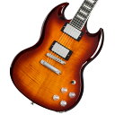 モダンスペックを取り入れたSG Modernがリファイン！ Epiphone Inspired by Gibson Collectionから新たにリリースされるSG Modern Figuredは、クラシックなSGシェイプをベースに、ボディにはマホガニー、ボディトップには3/4インチ厚のAAAフィギュアド・メイプルを採用しております。 エボニー指板の非対称スリムテーパープロファイルのマホガニーネックは、テクニカルなプレイもサポートします。 トレブルブリード回路を内蔵したProBuckerピックアップと、コイルスプリット／フェイズ機能を装備し、多彩なサウンドメイクを可能にします。 その他にもチューリップボタンのGroverロッキング・チューナー、GraphTechナット、PosiLokストラップボタンなど充実の仕様を誇ります。 プレミアムギグバッグが付属いたします。※画像はサンプルです。杢目は1本1本異なります。仕様は予告なく変更される場合がございますので予めご了承くださいませ。 ■付属品：ギグバッグ、ユーザー登録カード ※ご購入後、同梱されるユーザー登録カードに必要事項をご記入の上、15日以内にギブソン・ジャパンへご郵送下さい。ユーザー登録したご本人に限り、メーカー規定の故障に対して保証が提供されます。 製品仕様 Shape SG Body Material Mahogany Top 3/4" Maple with AAA Flame Maple Veneer Neck Mahogany Neck Profile Asymmetrical Slim Taper Nut width 43mm Fingerboard Ebony Scale length 628.65mm Number of frets 24 Nut Graph Tech NuBone Inlay Pearloid Trapezoid Bridge LockTone Tune-O-Matic Tailpiece LockTone Stop Bar Tuners Grover Locking Rotomatic Tuners with Tulip Buttons and 18:1 ratio Knobs Clea Top Hats with Ridge Plating Nickel Neck pickup ProBucker 2 Bridge pickup ProBucker 3 Controls 2 Volume &#40;Push/Pull Coil-split&#41;, 2 Tone &#40;Push/Pull Phase&#41; Case Premium Gig Bag