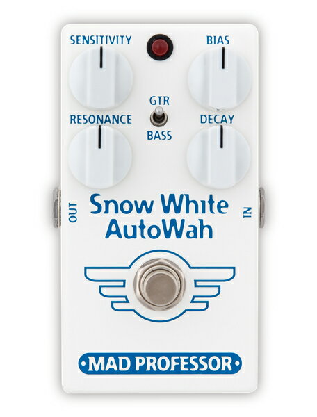 ギターとベースの両方で重宝するオートワウ／エンベロープフィルター 新しいSnow White AutoWah（GB）は、以前のSnow White AutoWahとSnow White Bass AutoWahペダルを組み合わせたもので、これらの素晴らしいワウ・サウンドを1台で実現したことによりさらに多彩なペダルになりました。 オートワウ／エンベロープフィルターではほとんど見られない非常に速いトラッキングと精度を備え、4つのノブでエフェクトを完全にコントロールすることができます。SWAWは、ギターとベースの両方で楽器、演奏スタイル、トーンのテイストに合わせてペダルを微調整することができます。フィルター周波数の落下速度を調整する独特なDECAYコントロールを搭載しており、1音ごとにワウエフェクトが速くなるように設定したり、トラディショナルなオートワウサウンドのように遅く設定することも可能です。 ◯SPECIFICATIONS ■CONTROLS SENSITIVITY：ギター／ベースの出力と演奏のタッチに合わせてフィルターのトリガーレベルを調整します。演奏中にギターのヴォリュームノブをコントロールすれば、さらに感度を変更することができます。 BIAS：フィルターのレゾナンス周波数を調整します。SENSITIVITY コントロールを完全に反時計回りに設定して OFFにすると、BIAS コントロールはスイープ可能なフィルターとして使用できます。 GTR / BASS：ギター用の GTR とベース用の BASS を切り替えて楽器に適したポジションを選択することができます。 RESONANCE：フィルターのQ（シャープネス）を調整します。 DECAY：フィルター周波数が静止ポイントに戻るスピードを調整します。速く設定すると1音ごとにワウエフェクトを得られ、遅く設定するとよりトラディショナルなオートワウサウンドになります。 PLAYING: SWAWはボルテージコントロールフィルターで、エンベロープコントロール回路はギター／ベースのダイナミクスに追従するように設計されているので、コントロールに慣れるまでに時間がかかる可能性があります。ギターのヴォリュームを8〜10に設定して様々な演奏方法を試してみてください。 ■ELECTRICAL SPECIFICATIONS Supply voltage：9VDC Current consumption：15mA at 9VDC Input impedance：500k Ohm Output impedance：1k Ohm Max input ? 20dBV Complete bypass (true bypass) ■POWER REQUIREMENTS 006P/6F22 9V バッテリー or パワーサプライ（センターマイナス／2.1 mmプラグ） ■CAUTION 故障や損傷の可能性がありますので、底パネルを取り外した状態でのご使用はお止めください。 ■NOTES SWAWには間違った電源極性の接続から守るプロテクションを搭載しています。ベストなサウンドを得るためには推奨電圧でご使用ください。 製品の改良等により、予告なく仕様が変更となることがございますので予めご了承ください。正規輸入品以外は保証・修理の対象外となりますのでご注意ください。 ※画像はサンプルです。