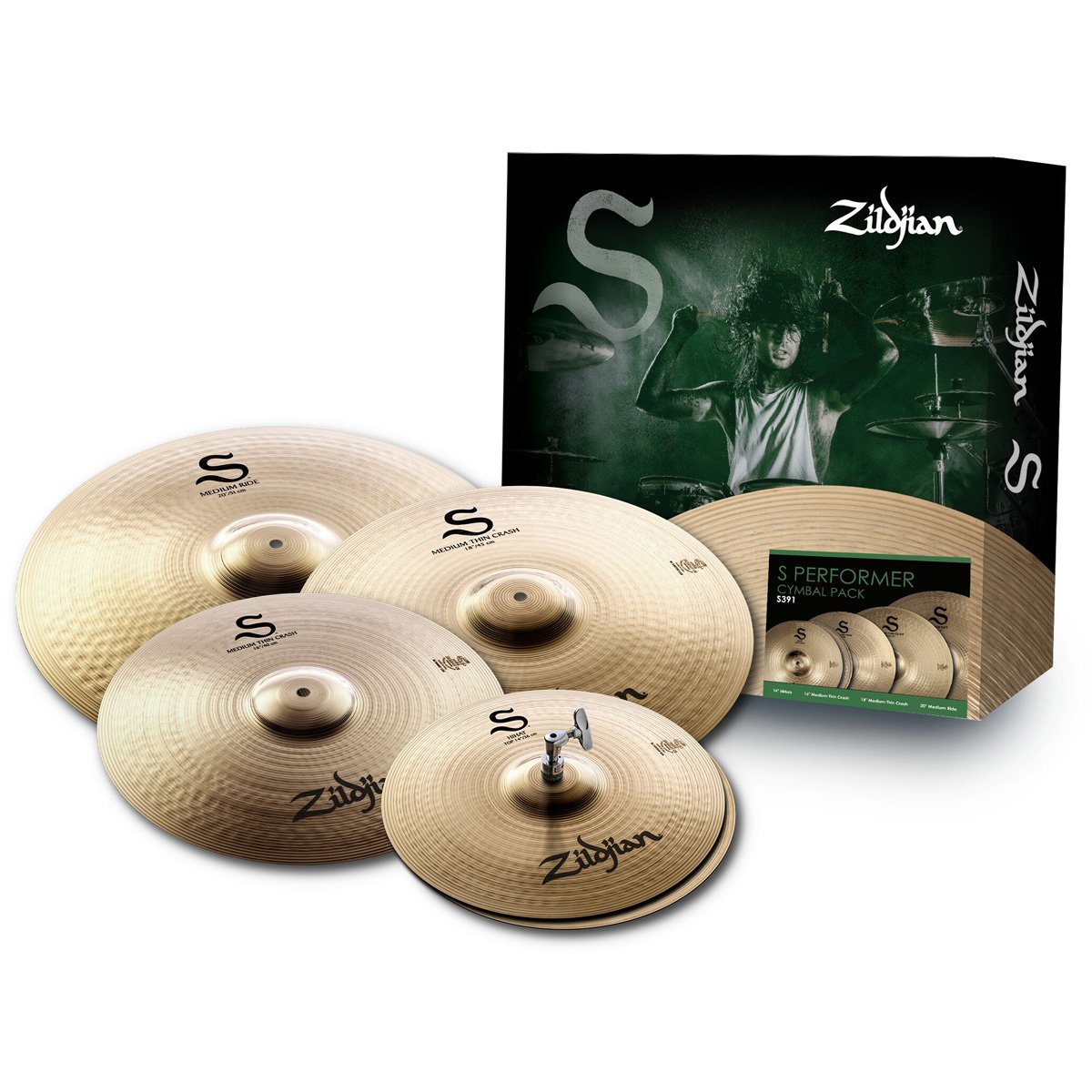 ジルジャン Sパフォーマーシンバルセット S391 S Performer Cymbal Packは、あらゆる場面で最高のパフォーマンスを発揮するよう設計された表現力豊かで汎用性の高いシンバルセットです。演奏を次のレベルに引き上げたいドラマーにとって最適な選択肢です。 ○ハイハットとクラッシュ2枚、ライド1枚のセットです。 S391 セット内容 ○14" S HiHats ○16" S Medium Thin Crash ○18" S Medium Thin Crash ○20" S Medium Ride ※参考）従来の S Performer Cymbal Set（S390）は、「Mastersound HiHats」を含むシンバルセット商品でしたが、この S Performer Cymbal Pack（S391）では最もポピュラーで使い勝手の良い「HiHats」に変わりました。 Zildjian S シリーズの概要 S Familyは、ドラマーのあらゆる音楽的志向に応えることができるダイナミックなシンバルシリーズです。強化されたB12アロイ(合金)、緻密なハンマリングとレイジング、最先端のシンバル製造技術を駆使し、爆発的に明るいサウンドとエフェクトを生み出します。 留意事項 ※パデザインは予告なく変更されることがございますのであらかじめご了承ください。 ※ハイハットクラッチはイメージ写真用で、商品に付属しません。