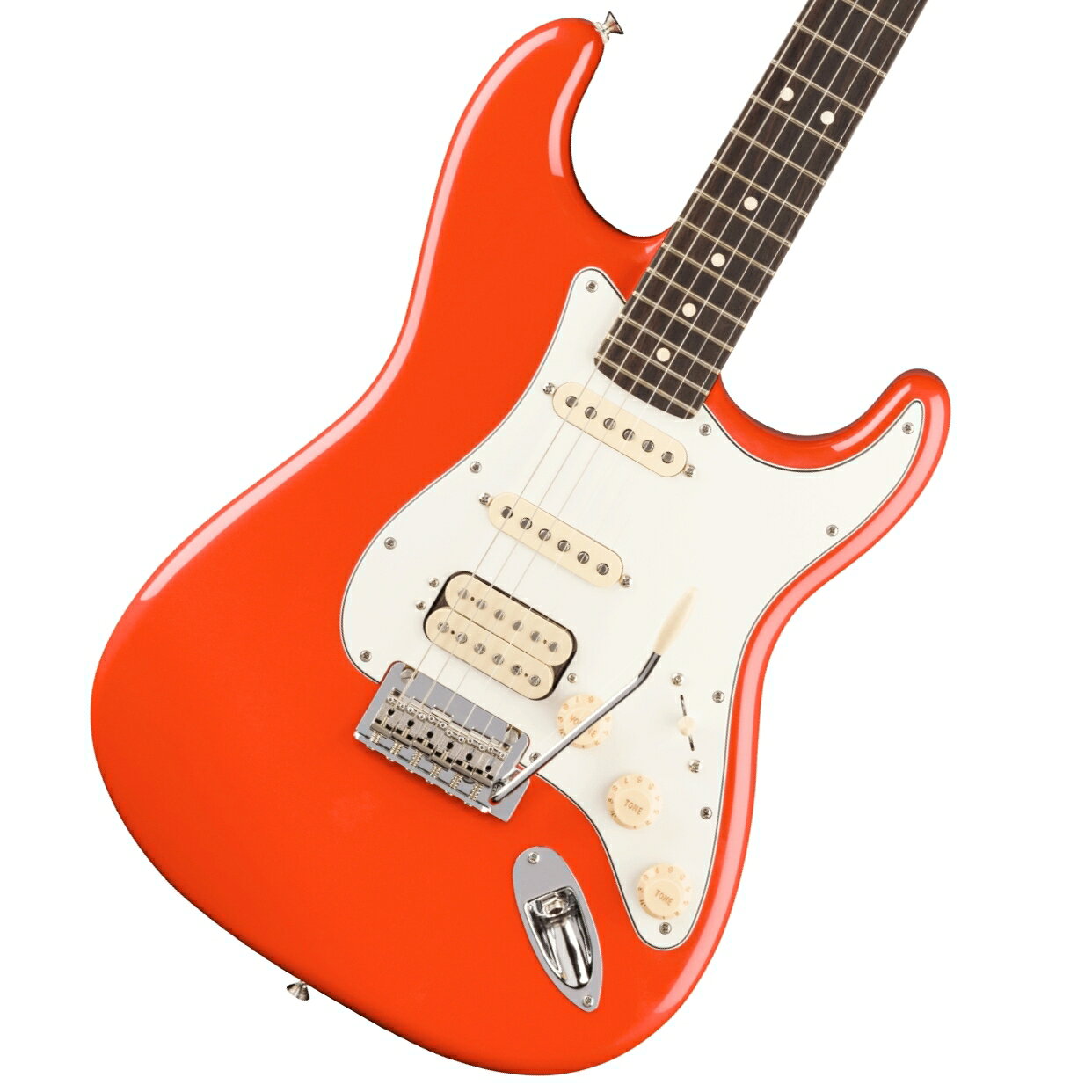 大人気Player IIシリーズに新カラーモデル追加！ Player IIシリーズは、フェンダーの伝統と進化を兼ね備え、フェンダーのDNAを持つアイコニックなサウンドとスタイルを提供します。現代のあらゆるプレイヤーのライブステージやスタジオワークに必要とされる汎用性の高い仕様を持ち、プレイヤーの演奏にインスピレーションを与える現代的なアップデートが施されています。また、本シリーズは、音楽に本気で取り組むプレイヤーも満足する製品ラインナップを取り揃え、これらを手頃な価格で実現しています。 Player II Stratocaster HSSは、時代を超越したフェンダーの魅力を放ちながらも、その中身は現代プレイヤー向けにデザインされています。Modern "C"シェイプのネックバックにはシルキーなサテンウレタンフィニッシュが施されており、丁寧にロールオフされた指板エッジと22本のミディアムジャンボフレットを採用した9.5インチラジアスのスラブローズウッドまたはメイプル指板が、ネック全長にわたり快適なプレイアビリティを提供します。 アルダーボディ、チェンバードアッシュボディ、チェンバードマホガニーボディのトーンウッドオプションが用意されたPlayer II Stratocaster HSSは、伝統的なフェンダーフィニッシュ、またはフェンダーのカラーアーカイブから発掘され、本シリーズで初採用となる新フィニッシュなど、幅広いカラーの選択肢をご用意しています。Player Series Alnico V Single-Coil StratピックアップとPlayer Series Alnico IIハムバッカーからはクリスタルのように澄み渡ったハイエンド、音楽的なミッドレンジ、そしてタイトなローエンドが得られます。5ウェイブレードスイッチにより、多彩なサウンド設計が可能です。2点支持トレモロと、ClassicGearチューニングマシンによりチューニングの安定性とより豊かな表現力が確保され、無限のサウンドの可能性を追求できる柔軟性を備えています。 Player IIシリーズ製品は、フェンダーならではのルックス、トーン、フィーリングを備え、自分だけの個性的なサウンドを作り上げるのに最適な仕様でまとめ上げられています。 付属品：ソフトケース、トレモロアーム、調整用レンチ、メーカー保証書 ※画像はサンプルです。 主な仕様： Body Material AlderBody Finish Gloss PolyesterNeck Maple, Modern “C”Neck Finish Satin Urethane Finish on Back of Neck with Gloss Urethane Headstock Face (530, 597)Fingerboard Maple or Slab Rosewood, 9.5” (241 mm)Frets 22, Medium JumboPosition Inlays White DotNut (Material/Width) Synthetic Bone, 1.650” (42 mm)Tuning Machines Fender ClassicGearScale Length 25.5” (648 mm)Bridge 2-Point Synchronized Tremolo with Bent Steel SaddlesPickguard 3-Ply ParchmentPickups Player Series Alnico 2 Humbucker (Bridge), Player Series Alnico 5 Strat Single-Coil (Middle),Player Series Alnico 5 Strat Single-Coil (Neck)Pickup Switching 5-Position Blade Position 1. Bridge Pickup, Position 2. Bridge and Middle Pickup, Position 3. Middle Pickup, Position 4. Middle and Neck Pickup, Position 5. Neck PickupControls Master Volume, Tone 1. (Neck/Middle Pickups), Tone 2. (Bridge Pickup)Control Knobs Aged White PlasticHardware Finish Nickel/ChromeStrings Fender USA 250L Nickel Plated Steel (.009-.042 Gauges), PN 0730250403