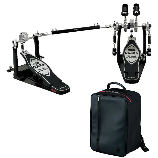 Iron Cobra 900 Twin Pedal Rolling Glide 1993年—Iron Cobraが生まれてから30年以上の月日が経ちました。 幾度となく繰り返してきた試行と改良。それによって積み重ねてきた信頼。 TAMAが数十年にも及んで歩んできた歴史が、このペダルに込められています。 発売以来Iron Cobraが目指して来たのは、いかなるパフォーマンスも支える絶対的な耐久性。プレイヤーの些細なストレスをも解消する調整機構。エネルギーロスを極限まで抑えて踏み込む力をダイレクトに音へ変換するスムーズなアクション。これらを実現するため、Vari-Pitch Beater Holder、Oiles Bearing Hingeなどの様々な独自機構を開発し、プレイアビリティの更なる向上に挑み続けてきました。 数えきれない試行錯誤を経て辿り着いた答え。長きにわたって信頼を勝ち得てきたIron Cobraが、これからもあらゆるプレイヤーを支え続けます。 Pedal Bag TAMA POWERPAD シリーズのソフトキャリングバッグが付属します。 Pedal Anchor ツインペダルの左脚側には、演奏中のペダルのズレを防止するアンカープレートを標準装備。2本のスパイクでペダルを確実に固定します。 Rolling Glide LiteSprocket Iron CobraのRolling Glideはオーソドックスな真円ホイールを採用したナチュ ラルなアクションが特徴。従来モデルよりカム（スプロケット）の重量を約40% 軽くすることで、より軽い踏み心地を実現。コントロールしやすいレスポンスを 持つ、オールマイティなモデルです。 Cobra Coil コイルがヒットする寸前にフットボード裏側に触れる事で、フットボードの返りをアシストします。また前後位置を調整可能することで、当たり始める位置の微調整が可能です。 Power-Strike Cobra Beater ヘッドにヒットするフェルトの面積を従来より小さく且つ厚みを増した新設計のコブラビーター。バスドラムの胴鳴りを高め、太い芯のあるサウンドを獲得すると共に、フェルト面を平らにすることでアタックを強調しました。 また、ビーターヘッドは角度調整機能を継承しつつ、フェルト先端からエンド部分までの距離とシャフト位置のバランスを見直すことで、コントロール性能を向上。小さなボリュームでも音色がぼやけない、芯のあるサウンドを実現することに成功しました。 Swivel Spring Tight スプリングの効果を最大化するために考案された新機構。 スプリングの下端を固定する軸がペダルの動きに合わせて回転するため、激しい動きでもスプリングが歪むことなく常に垂直方向へ伸び縮みします。これによりスプリングに蓄えられる弾性エネルギーをロスなくペダルを動かすエネルギーに変換。 さらに、スプリングとの連結部分に掛かる摩擦を軽減することで、踏み込みは軽く尚且つ戻りも速いという理想的なペダルワークを実現しました。 Minimizing Power Loss Iron Cobra ペダルでは、スムーズで安定した動きを実現するために、各駆動部にベアリングを搭載しています。 シャフト部の両端には、パソコンのハードディスクドライブや自動車のABS 装置に採用されている超精密ベアリングを搭載し、スムーズで安定したアクションを提供。 スプリングとシャフトの連結部分に備え付けられた高精度ボール・ベアリングは、フットボードを踏み込む力をカムの回転エネルギーに無駄なく変換し、スムーズなペダルワークを実現します。 さらに、ヒンジ部に採用された“Oiles”ベアリングは、不快なフットボードの横ブレをシャットアウトします。 Hinge Guard Block ヒンジシャフト両端のベアリングの固定方法を、従来のフットボード側面から貫通させる方式より、ベアリングを上下で挟むように保持する方式に変更。 ペダルを踏んだ時にベアリングに掛かる力を分散することで、ヒンジシャフト自体に掛かる負荷を軽減。 従来モデルよりも高い精度での回転を行うことが出来るようになり、かつてないスムーズな操作性を実現しました。 Oiles(R) Bearing Hinge フットボードの支点となるヒンジには、ベルブラス製のメッシュにフッ素樹脂 をコーティングした“Oiles ”ベアリングを採用。不快なフットボードの横ブレをシャットアウトし、スムーズなペダルワークを提供します。 Oiles(R)ベアリングはオイレス工業株式会社の登録商標です。 Vari-Pitch Beater Holder Speedo-Ring との組み合わせによるビーター/ フットボードアングルの調整機 能。フットボードの角度に影響を与えることなく、ビーターがバスドラムのヘッ ドに当たるまでの距離を無段階で調整可能です。 Speedo-Ring スプリングテンションをシャフトへと伝えるロッカー・カムのローラー部に、高精度ボールベアリングを採用。徹底的に可動部のロスを減らすことで、素早いレスポンスを生み出します。 Quick-Hook Speedo-Ringのベアリングをホールドする専用スプリングフック。収納時には簡単に取り外せ、ビーターを抜かなくともコンパクトに収納出来ます。 Para-Clamp II Pro 様々な厚みのバスドラムフープを確実にホールドする、TAMAオリジナルクランプがバージョンアップ。バスドラムフープを固定する先端部にラバーを装着したことでグリップ力を高め、フープへのダメージを抑えつつ強い固定力を発揮します。また、先端部が三次元で動く構造を採用しているため、バスドラムのフロント側を極端に浮かせたセットアップでも、その角度に応じて先端がフィットしペダルを安定させます。その上、固定する際に締めるTボルトが、フットボードの脇から操作出来る構造ですので、スローンに座ったままでもペダルの着脱が可能です。