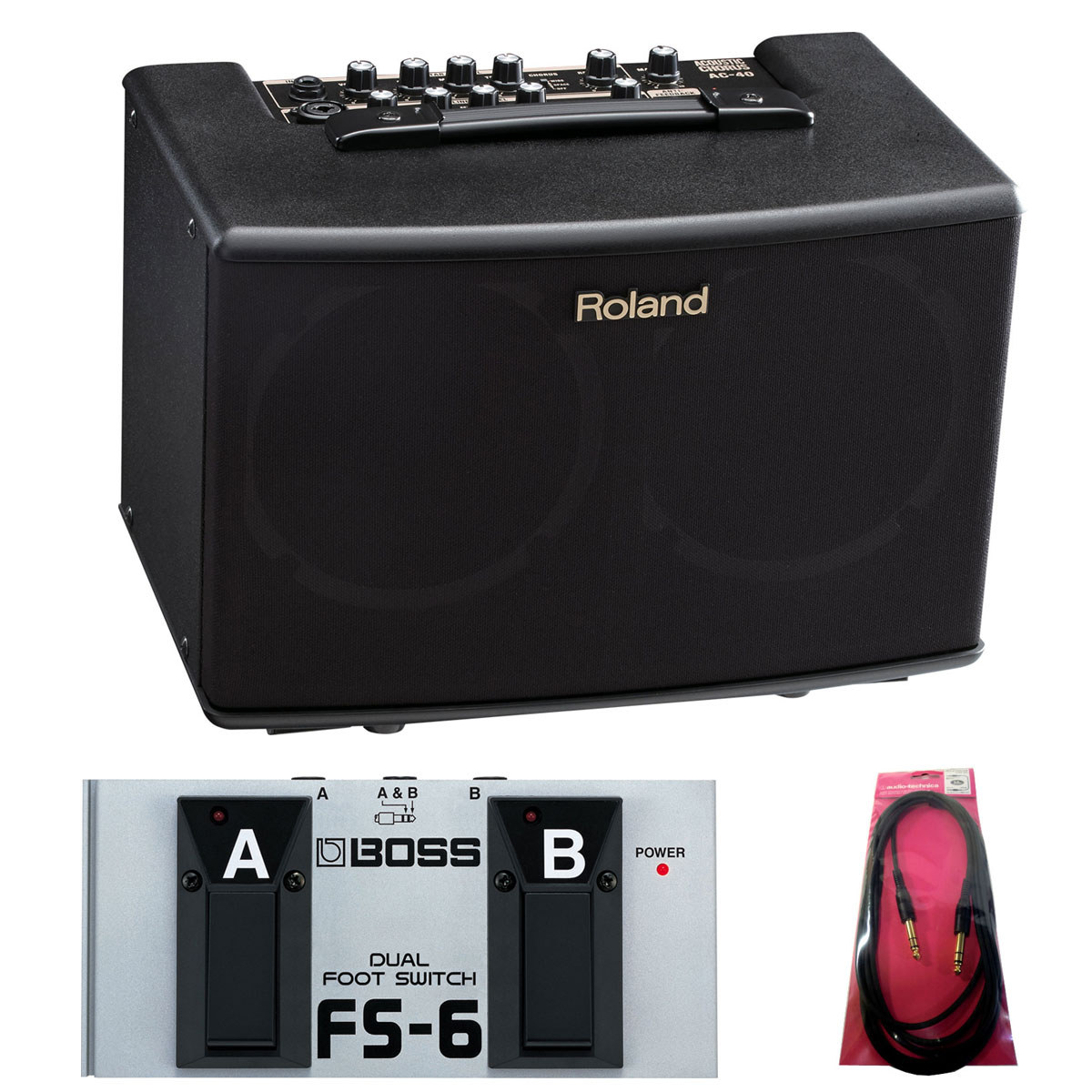 Roland / AC-40 Acoustic Chorus 【BOSS FS-6 Dual Footswitchセット】【アコースティックギター用アンプ】【17.5W＋17.5W ステレオ仕様】【2ch構成/マイク入力あり】【アウトレット】 ローランド アコギアンプ AC40