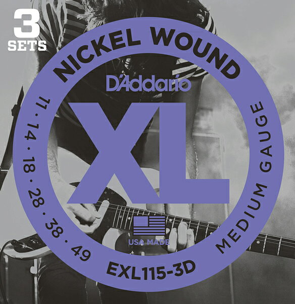 D'Addario / EXL115-3D Blues /Jazz Rock .011〜.049 ダダリオ エレキギター弦 3SETパック