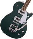 エレクトロマティック・コレクションの「G5230T Electromatic Jet FT Single-Cut with Bigsby」にローレル・フィンガーボード仕様のモデルが登場！ ■こちらの商品は店頭未展示の倉庫保管品でございます。出荷前に専任スタッフにより楽器の各部機能チェックを行っております。 エレクトロマティック・コレクションのチャンバード・ボディ構造を用いたシングル・カッタウェイ「G5230T Electromatic Jet FT Single-Cut with Bigsby」にローレル・フィンガーボード仕様のモデルが登場しました。 G5230T Electromatic Jet FT Single-Cut with Bigsbyは、アーチド・メイプル・トップ/マホガニー・バックで、フィンガーボードはローレル、ネック材にもマホガニーを採用したセットネック・ジョイントです。ピックアップは、ブラックトップ・フィルタートロンを搭載し、マスター・ヴォリューム、各ピックアップ・ヴォリューム、マスター・トーンのレイアウトです。加えて、ヴォリュームを絞った際にもフル・ヴォリュームと変わらないトーンを実現するトレブル・ブリード・サーキットを内蔵しています。 ブリッジ下のベースを介さずアジャストマティック・ブリッジをダイレクト・マウントしていますので、激しい演奏でもブリッジがズレることはありません。マシンヘッドやGアロー・コントロール・ノブなどのハードウェアはクロームで統一され、ビグスビー・ライセンスドB50ヴィブラート・テイルピースを搭載しています。 カラーは、キャディラック・グリーンです。 主な仕様 ■Body Material Chambered Mahogany■Body Top Arched Laminated Maple■Body Back Mahogany■Body Shape Jet■Build Solid Body■Bracing Chambered■Body Finish Gloss■Body Binding White with B/W Purfling■Body Depth 1.85" (47mm)■Neck Material Mahogany■Neck Construction Set-Neck■Neck Finish Gloss■Neck Shape Thin "U"■Neck Binding White■Scale Length 24.6" (625mm)■Fingerboard Radius 12" (305mm)■Fingerboard Material Laurel■Number of Frets 22■Fret Size Medium Jumbo■Nut Material Synthetic Bone■Nut Width 1.6875" (42.86mm)■Position Inlays Pearloid Neo-Classic Thumbnail■Bridge Pickup Black Top Filter'Tron■Neck Pickup Black Top Filter'Tron■Controls Volume 1. (Neck Pickup), Volume 2.(Bridge Pickup), Master Volume, Master Tone, 3-Way Pickup Selector Switch■Pickup Switching 3-Position Toggle: Position 1. Bridge Pickup, Position 2. Bridge And Neck Pickups, Position 3. Neck Pickup■Bridge Anchored Adjusto-Matic■Hardware Finish Chrome■Tailpiece Bigsby B50■Tuning Machines Die-Cast■Pickguard Silver Plexi w/ Black Gretsch &amp; Electromatic Logos■Control Knobs G-Arrow■Strap Buttons Gretsch Knurled Strap Retainer Knobs■Color Cadillac Green■Strings Nickel Plated Steel (.010-.046 Gauges) メーカー在庫切れや納期が遅れる場合にはメールにてご案内致します。 ■保証:1年 ※画像はサンプルです。 複数のモールに掲載されているため、売却に伴う商品情報の削除は迅速を心掛けておりますが必ずしもリアルタイムではございませんので、ご注文後に万一売り切れとなっておりました際は誠に申し訳ございませんがご容赦くださいませ。 UD20201018